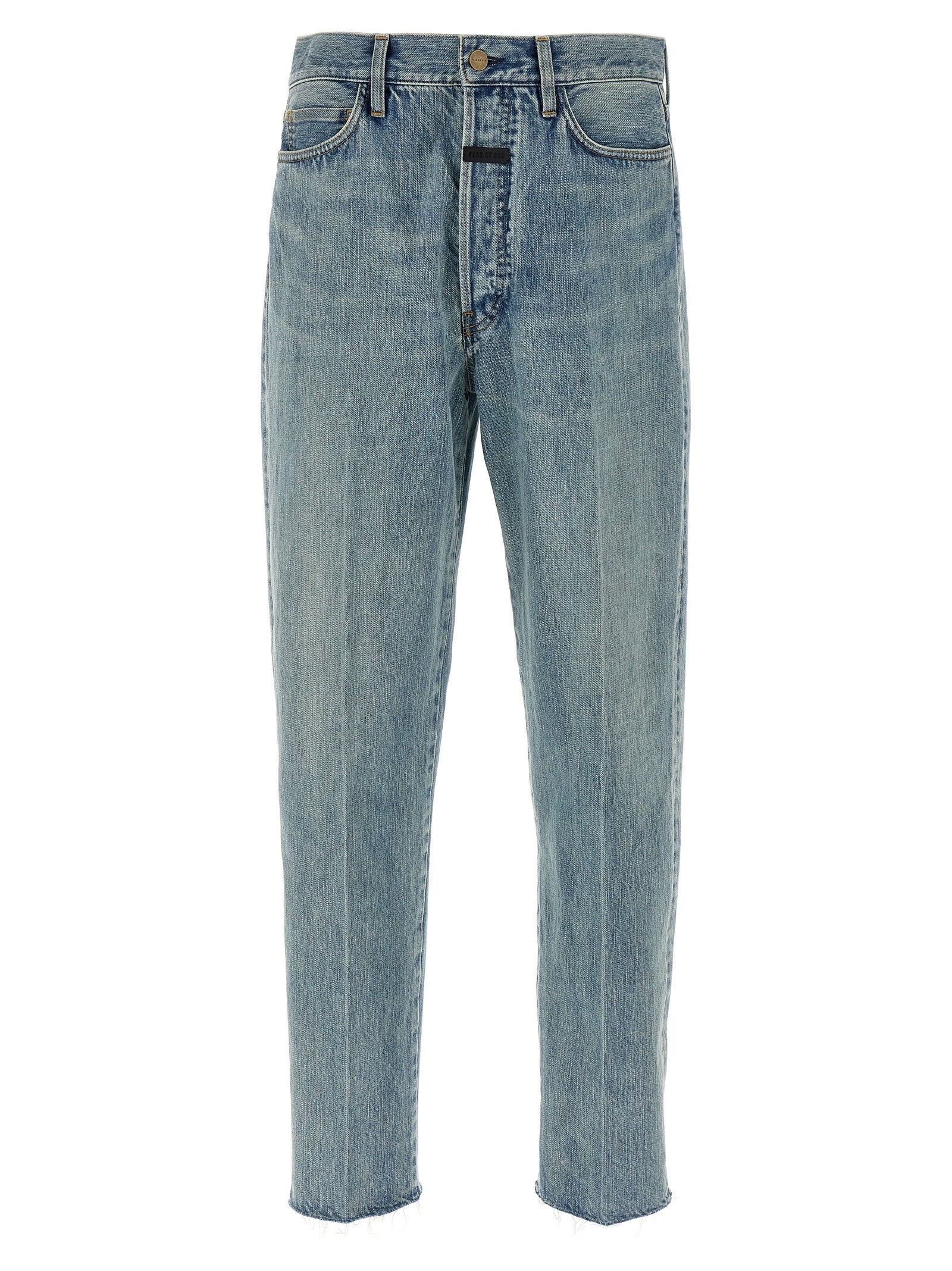 Jean en denim en coton bleu Fear Of God, coupe classique, visible avec poches et couture détaillée.