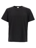 T-shirt en coton noir Saint Laurent, coupe classique, logo discret sur la poitrine, porté sur un mannequin.