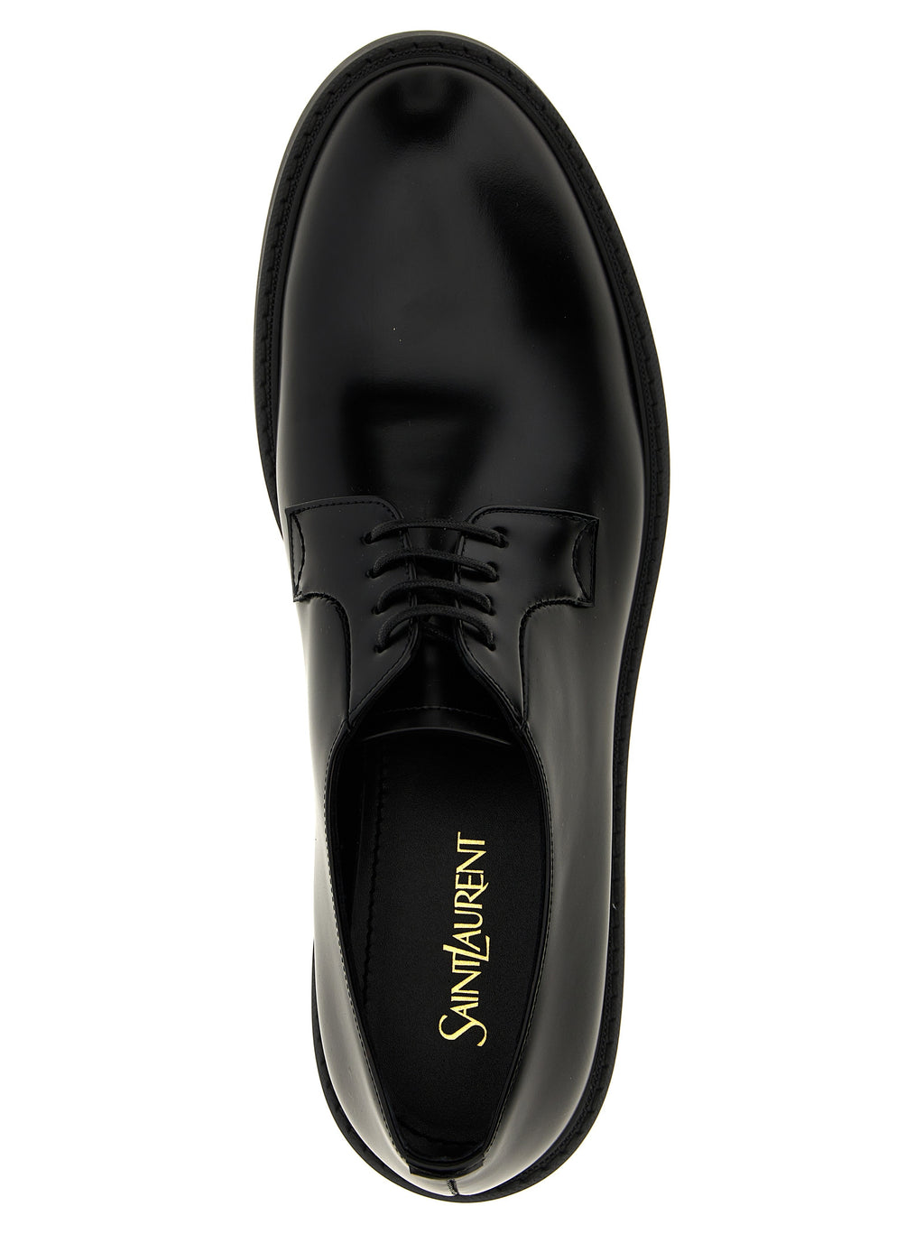 Chaussures oxfords et derbies en cuir d'agneau noir de Saint Laurent, élégantes et sophistiquées, vues de devant.