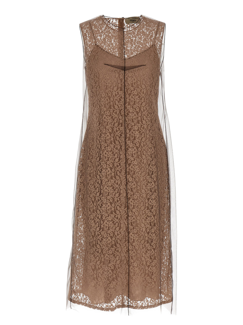 Robe midi beige en coton de la marque Fendi, élégante et fluide, affichée sur un mannequin.