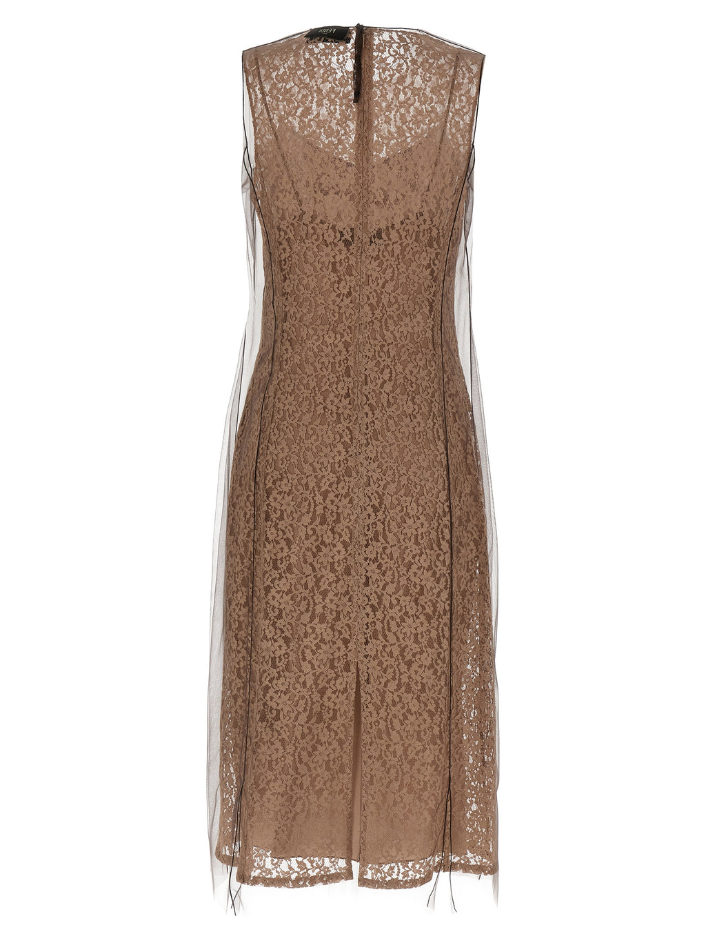 Robe midi beige en coton de la marque Fendi, coupe élégante et style sophistiqué, visible dans l'image.