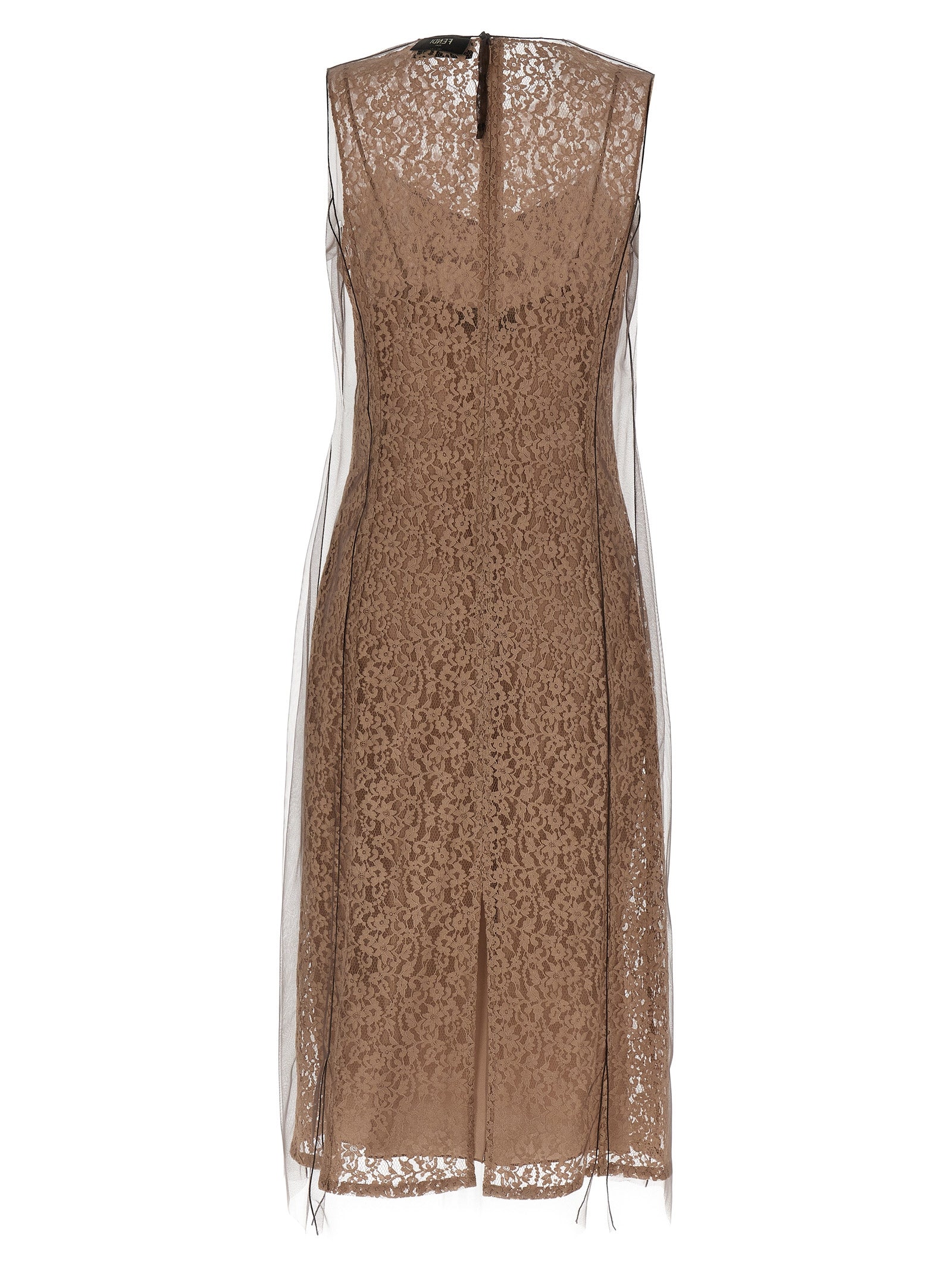Robe midi beige en coton de la marque Fendi, coupe élégante et style sophistiqué, visible dans l'image.