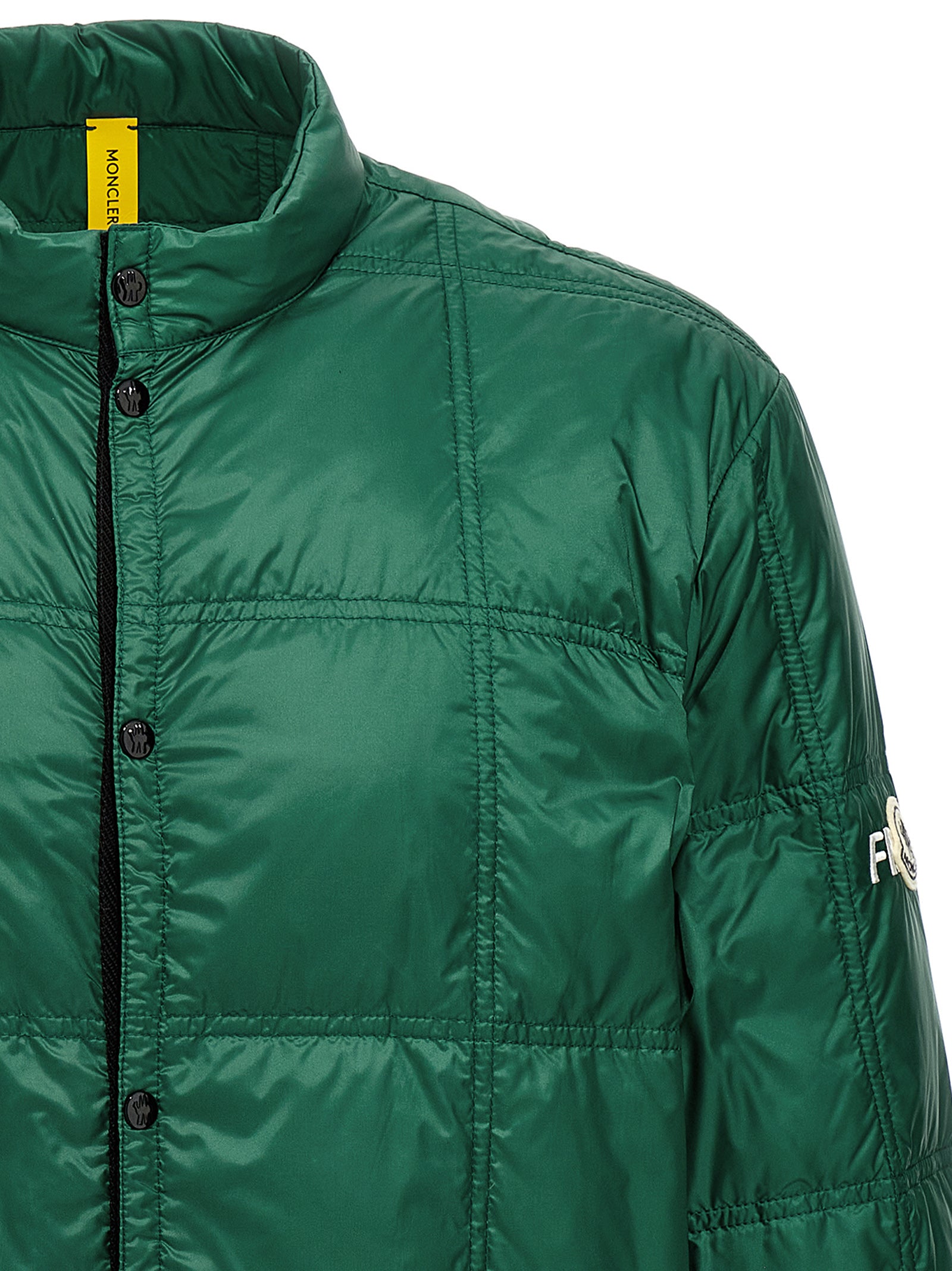 Veste longue bicolore en polyamide de MONCLER GENIUS, style moderne et coupe élégante, visible en détail dans l'image.