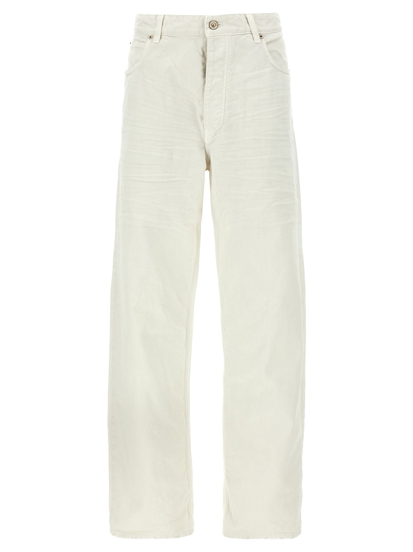 Jeans en denim blanc Balenciaga en coton avec coupe classique, visibles en détail sur cette image.