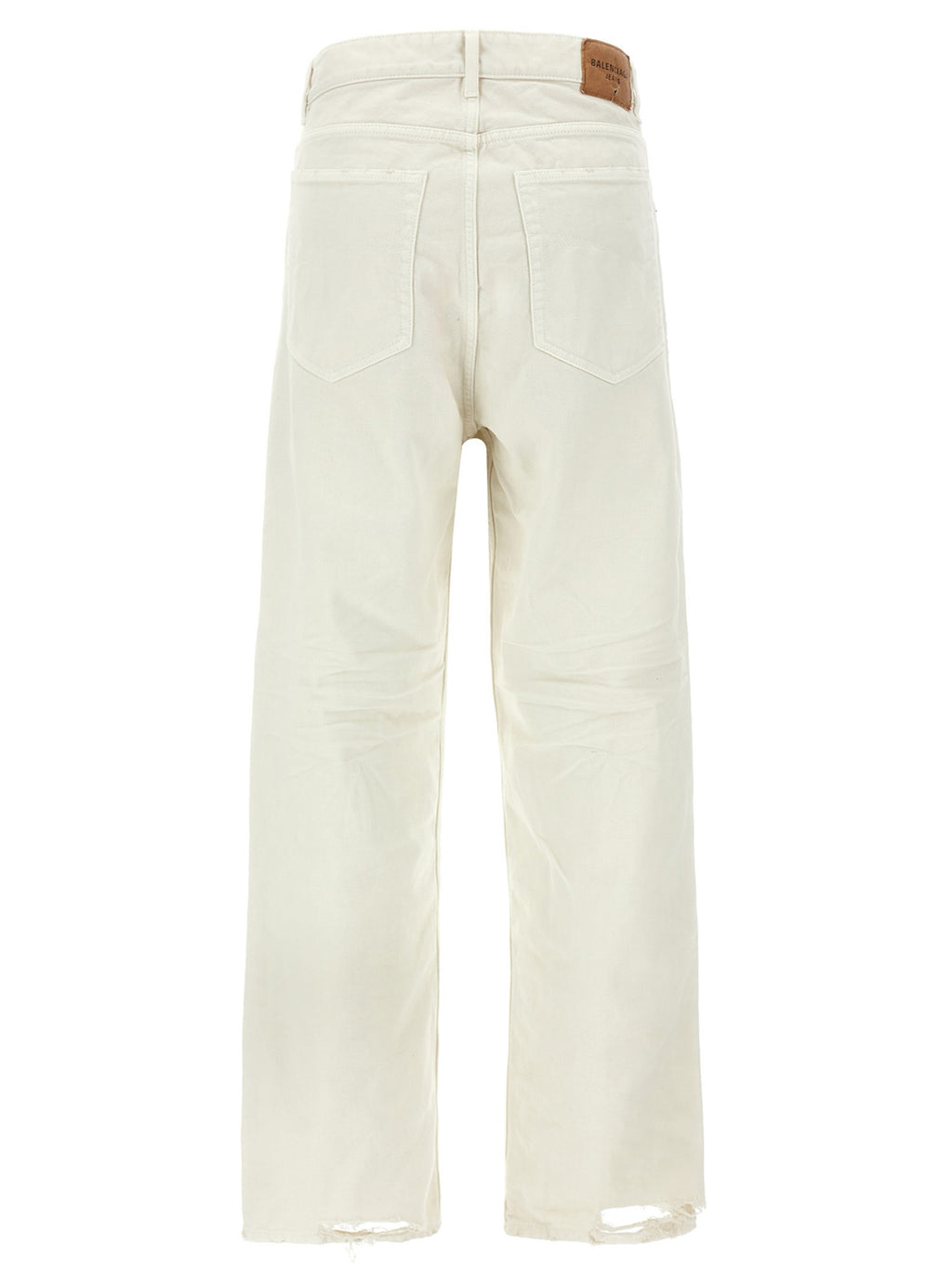 Jeans en denim blanc Balenciaga en coton avec coupe classique, visibles en gros plan sur fond neutre.