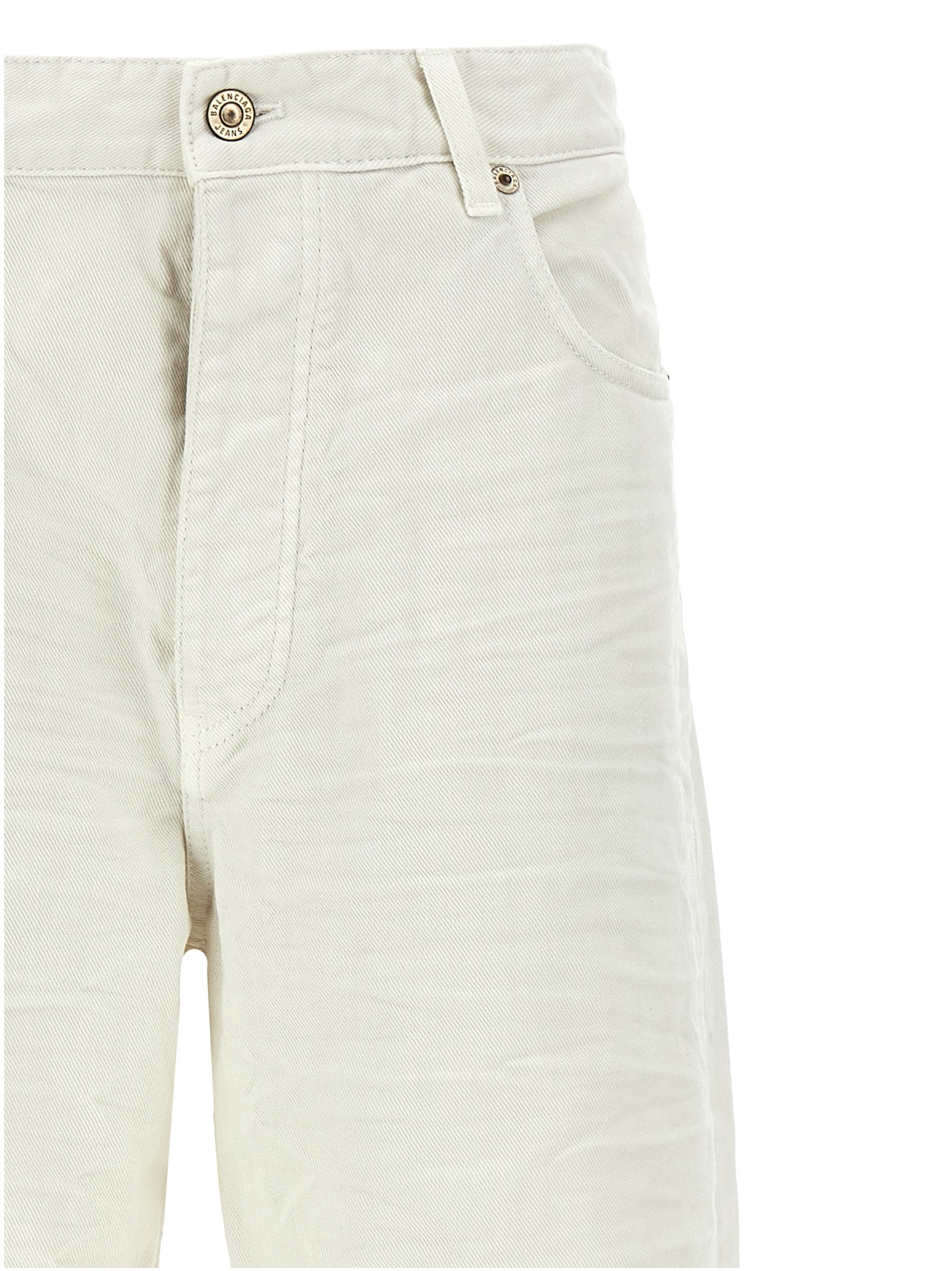 Jeans en denim blanc Balenciaga en coton avec coupe classique et détails modernes, visibles sur le produit.