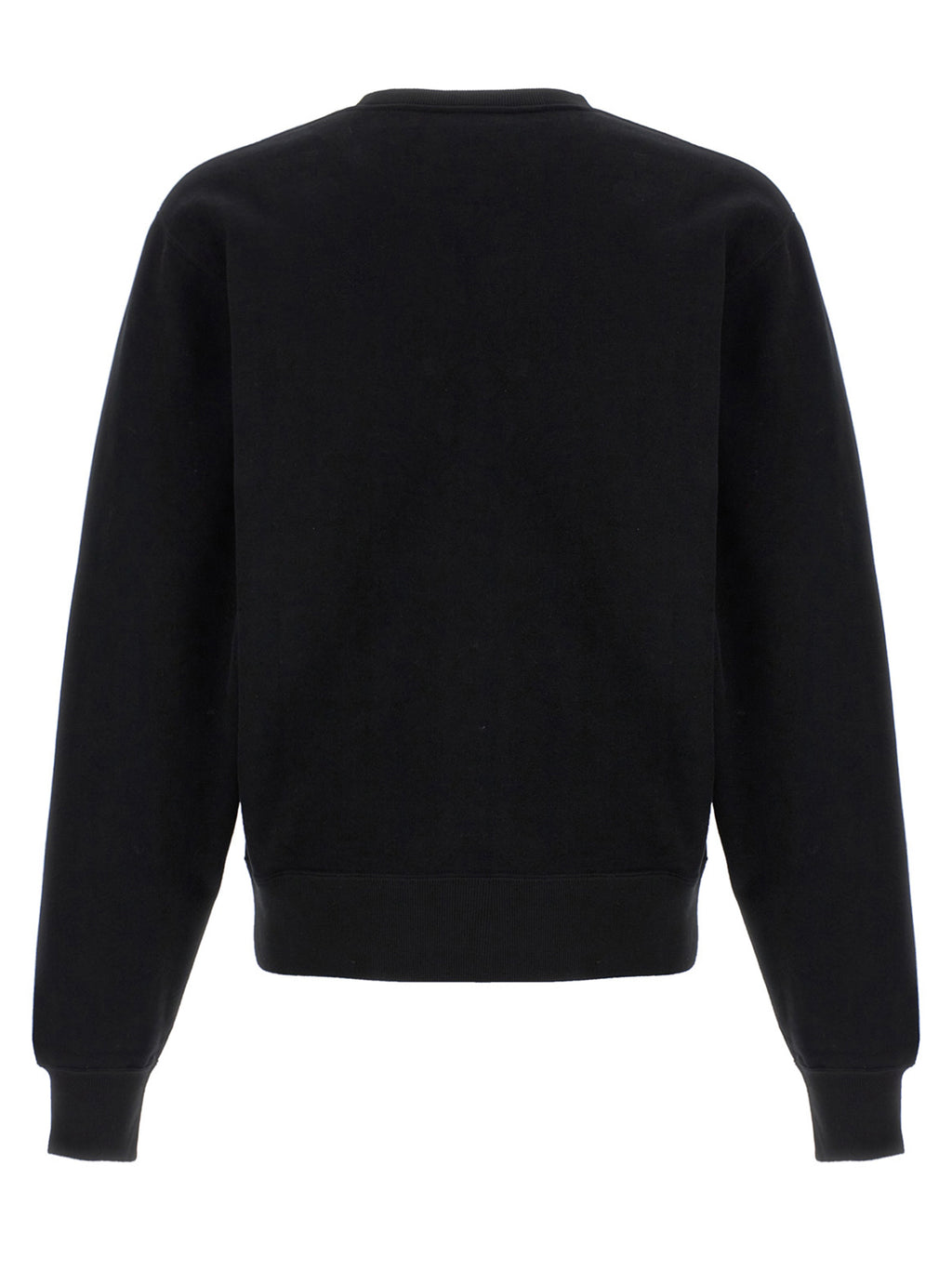 Sweat-shirt noir en coton Saint Laurent, coupe décontractée avec logo discret, porté sur un fond neutre.