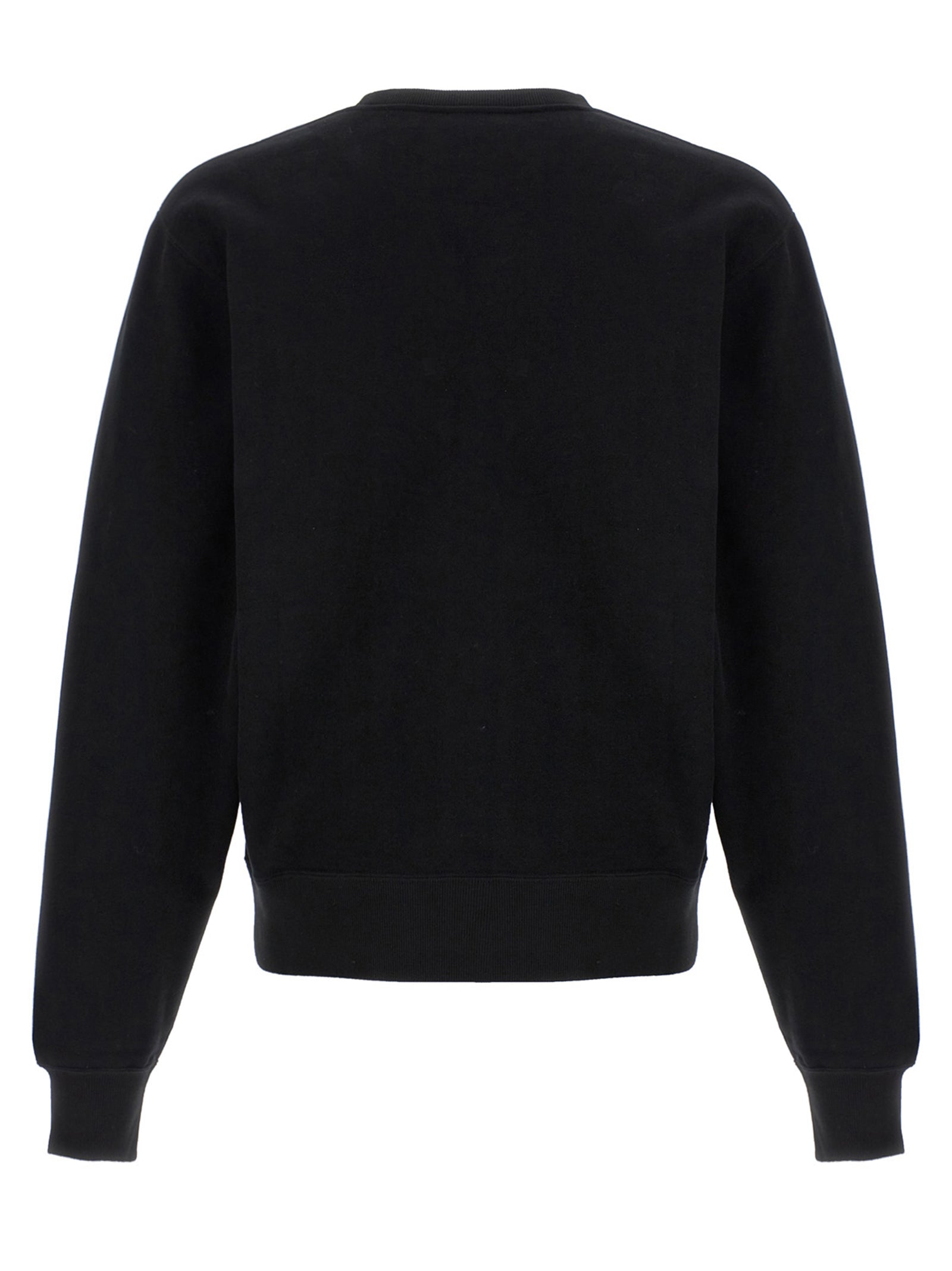 Sweat-shirt noir en coton Saint Laurent, coupe décontractée avec logo discret, porté sur un fond neutre.