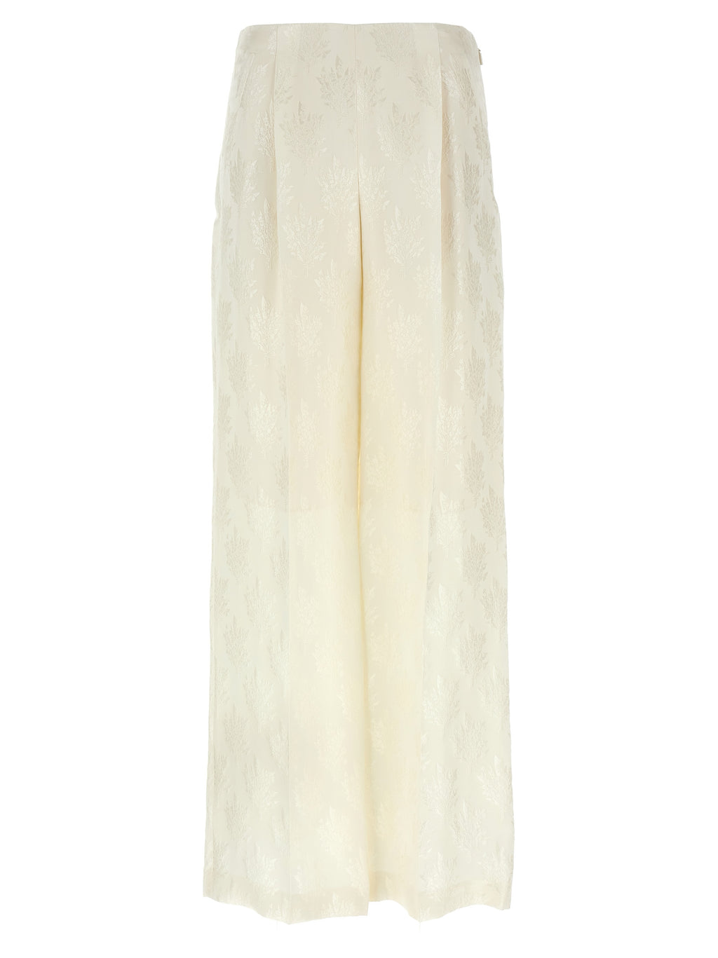 Pantalon casual en soie blanc de Fendi, vue frontale montrant la coupe élégante et la texture douce du tissu.