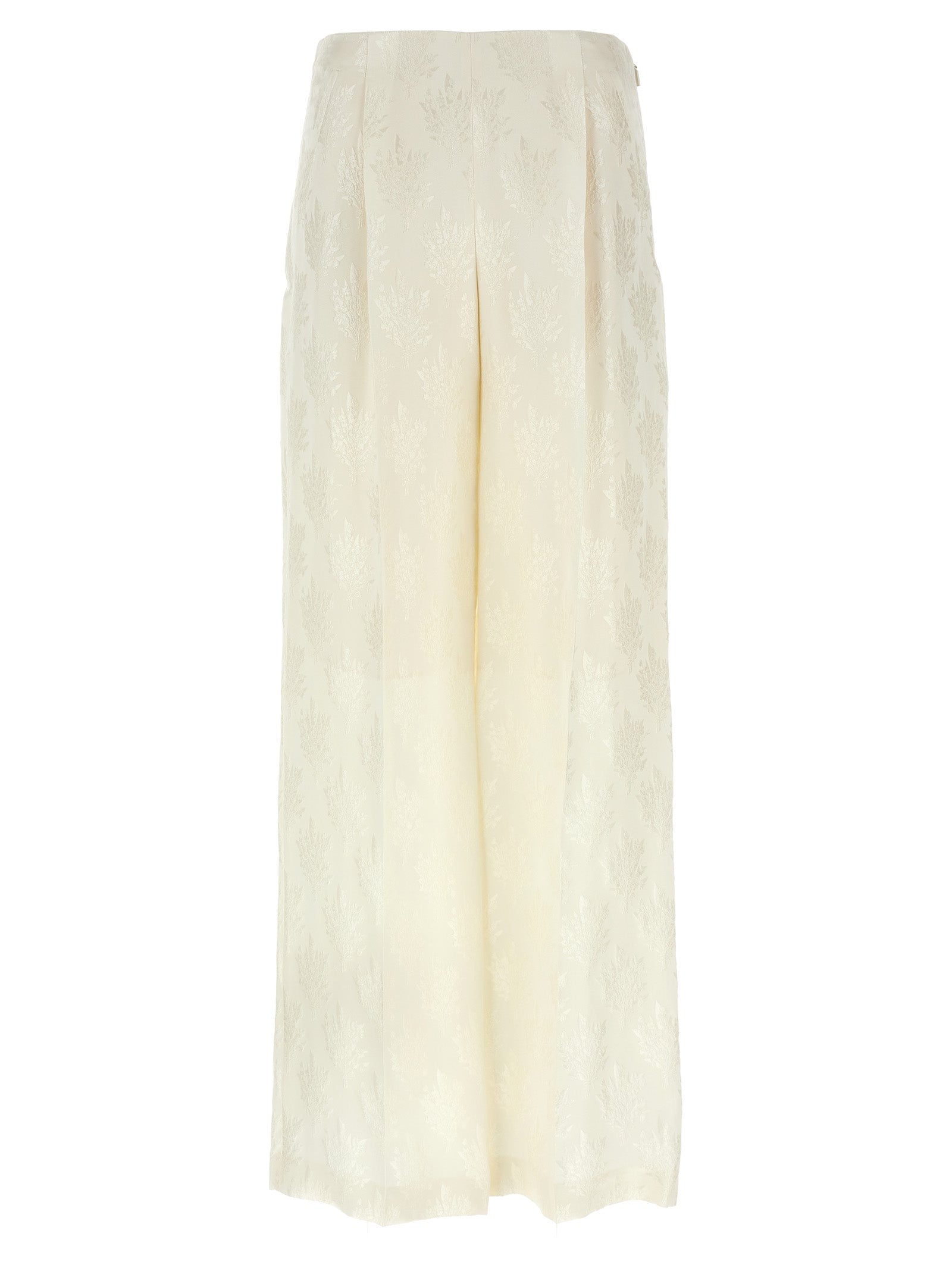 Pantalon casual en soie blanc de Fendi, vue frontale montrant la coupe élégante et la texture douce du tissu.