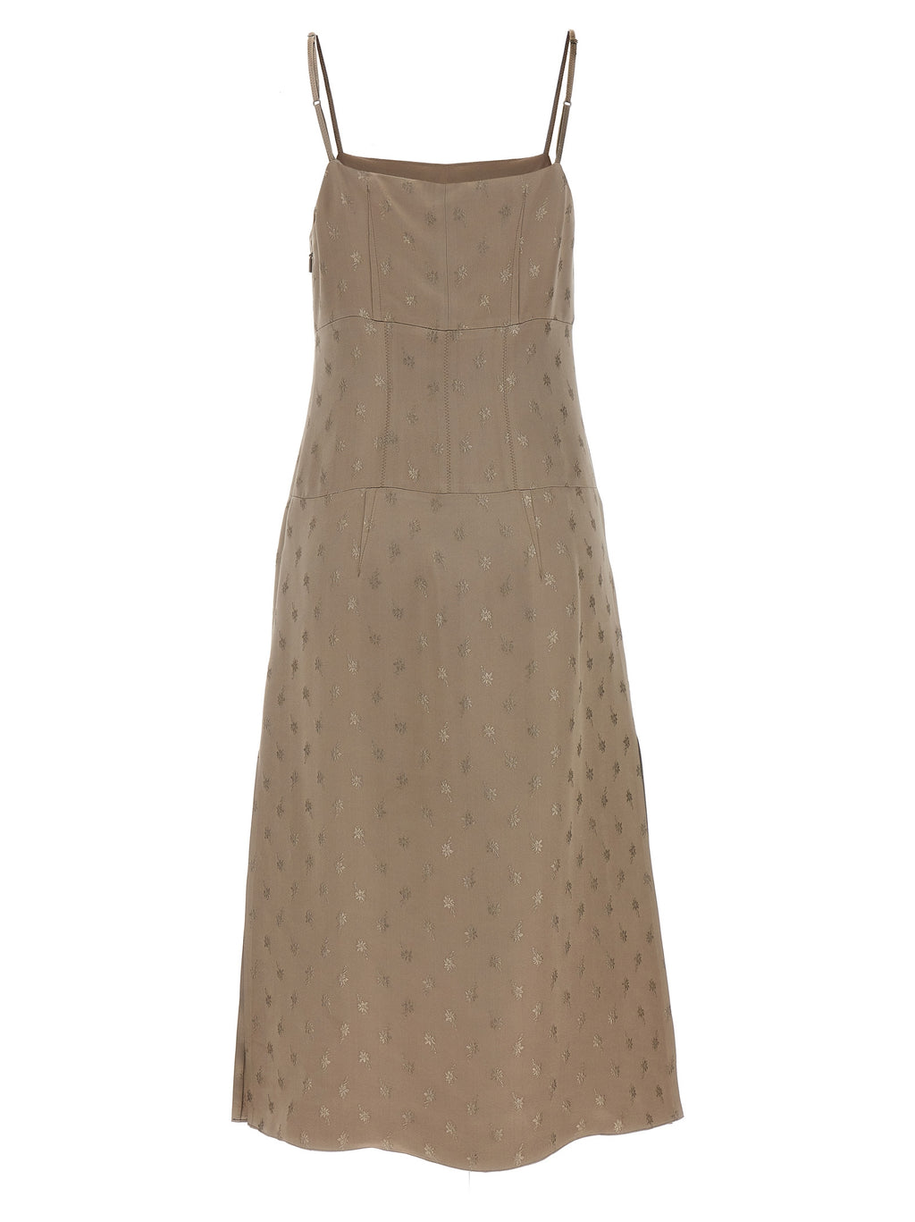 Robe midi en soie grise de Fendi, élégante et fluide, avec un design sophistiqué et une coupe flatteuse.