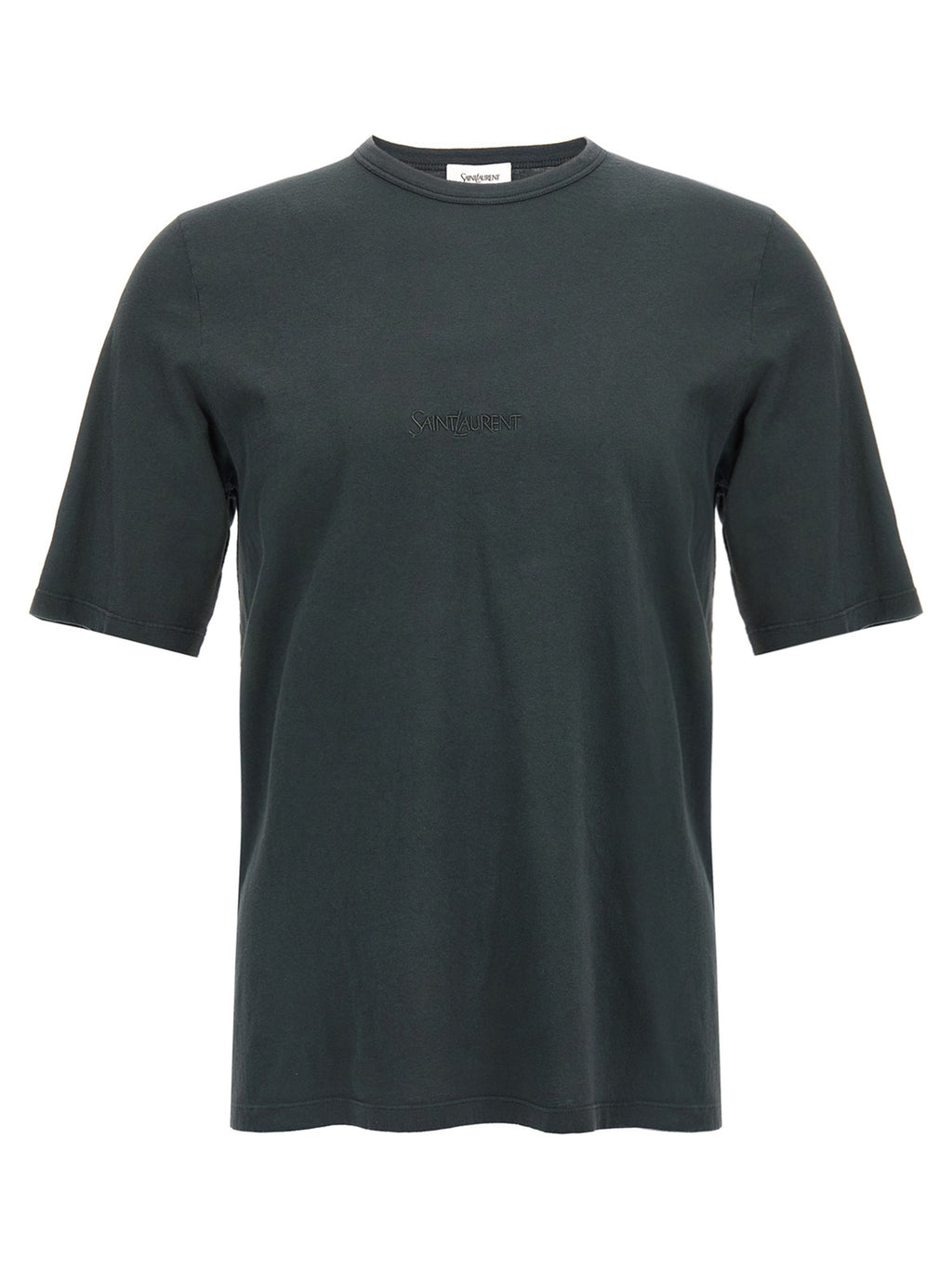 T-shirt en coton noir de Saint Laurent, coupe classique, avec logo discret en relief sur la poitrine.