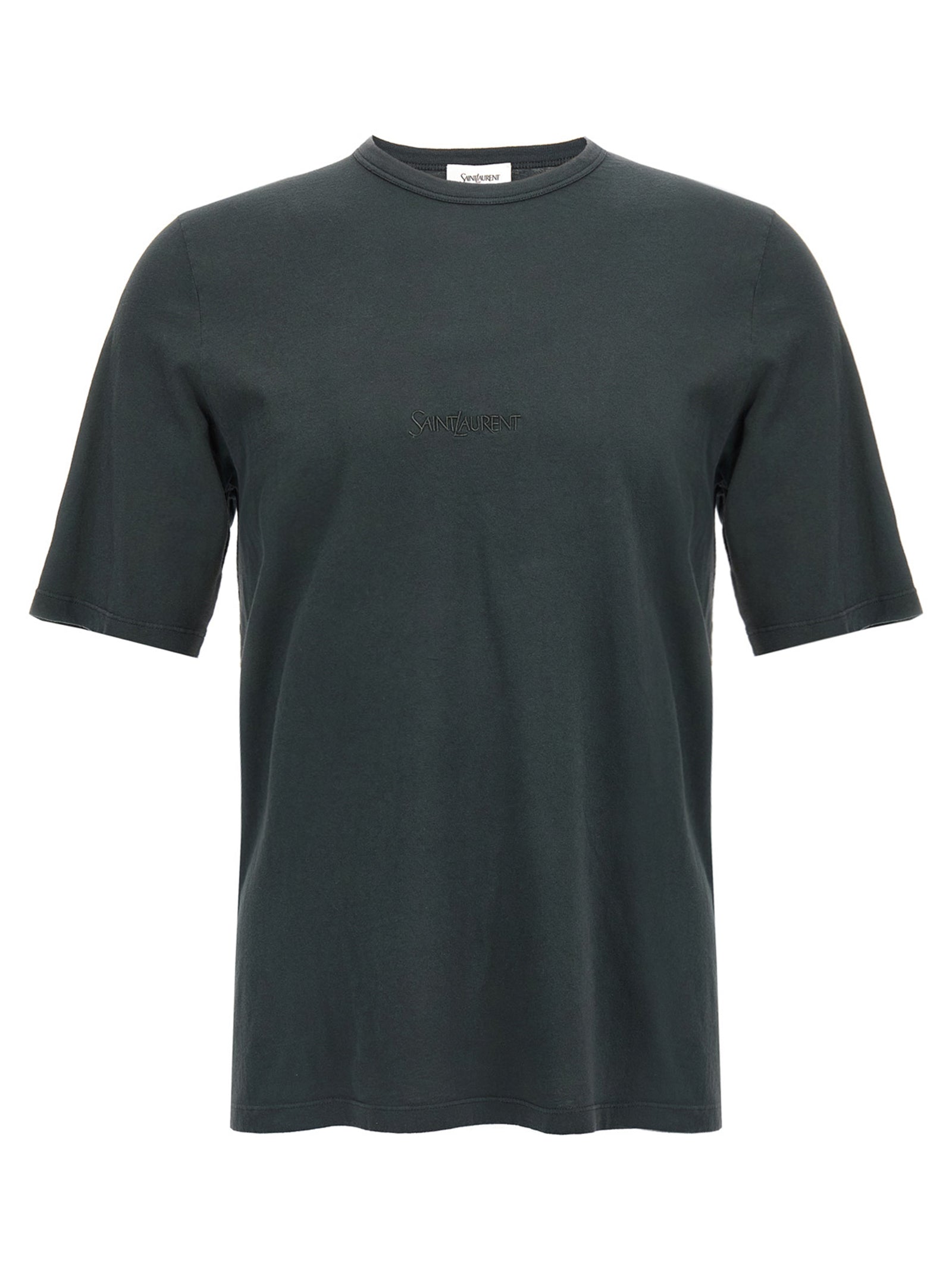 T-shirt en coton noir de Saint Laurent, coupe classique, avec logo discret en relief sur la poitrine.