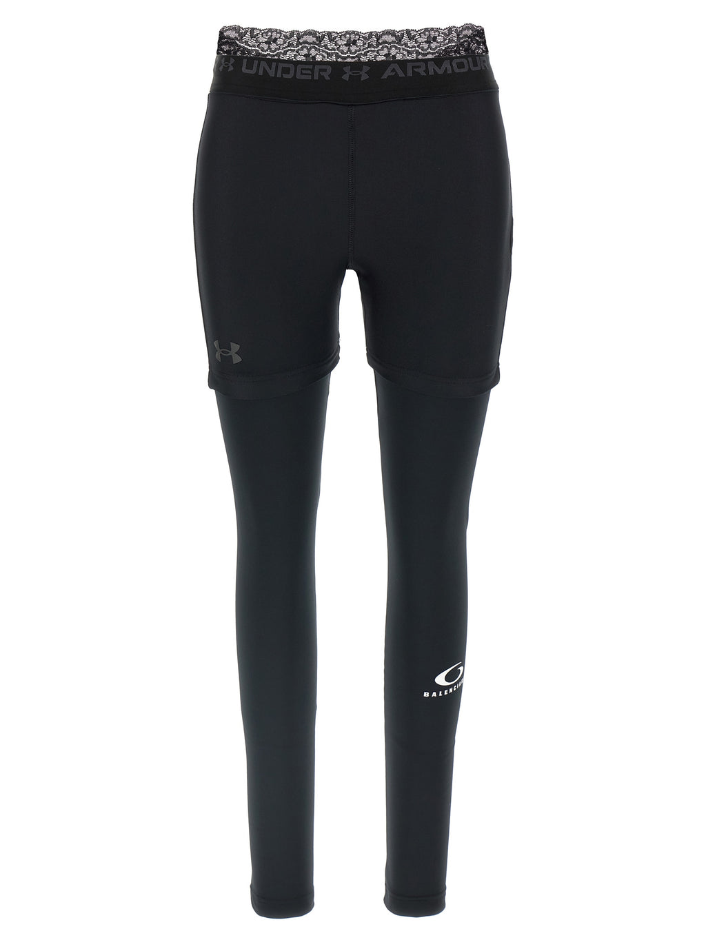 Leggings en polyester noirs de Balenciaga, ajustés et élastiques, avec le logo de la marque visible sur la taille.