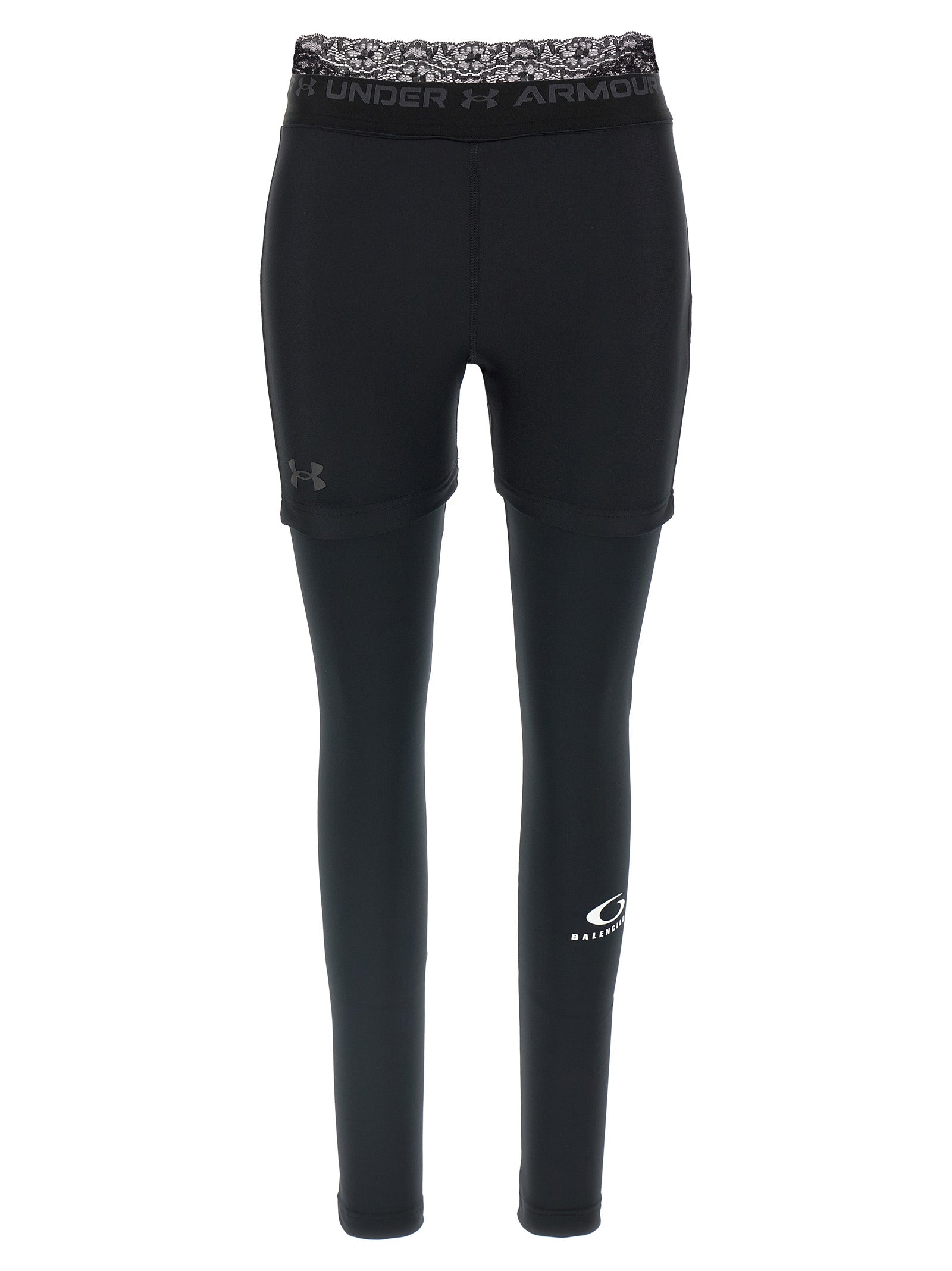 Leggings en polyester noirs de Balenciaga, ajustés et élastiques, avec le logo de la marque visible sur la taille.