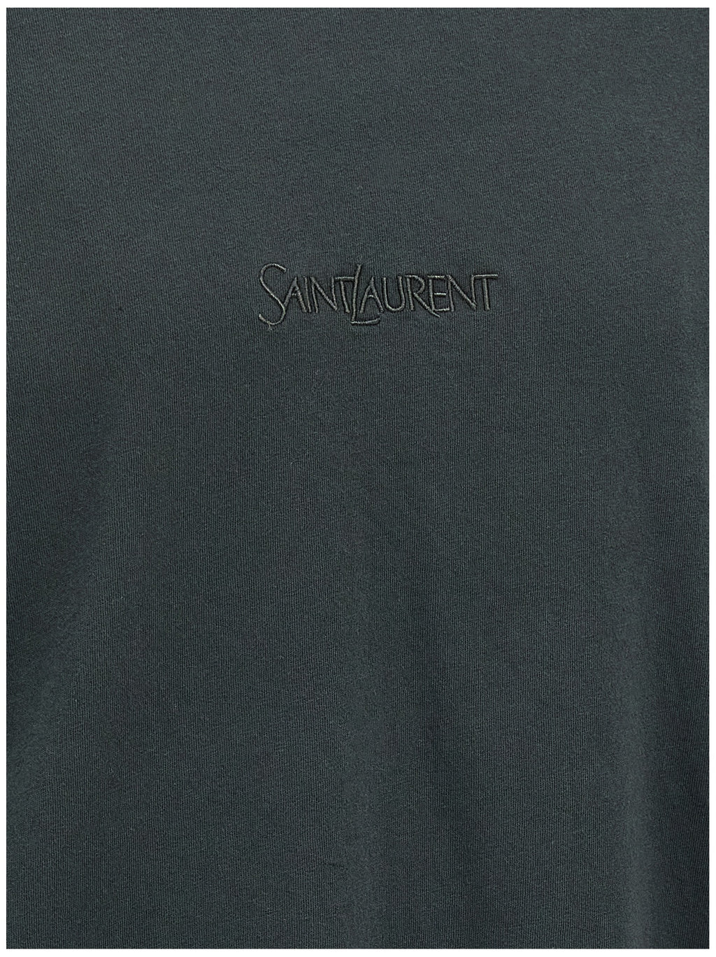 T-shirt en coton noir Saint Laurent, coupe classique, logo discret sur la poitrine, porté sur un fond neutre.
