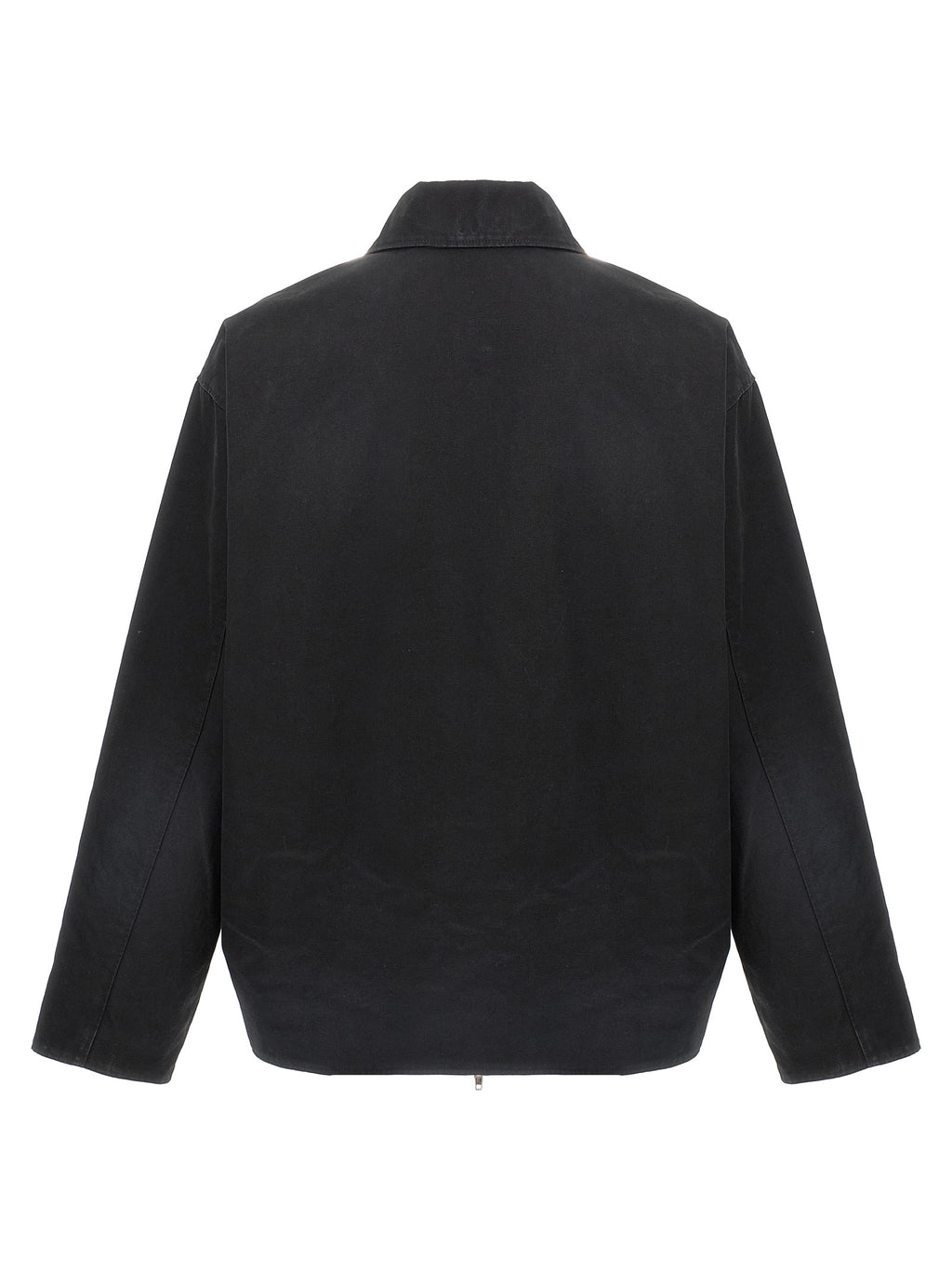 Veste longue en coton noir de Balenciaga, style moderne et élégante, visible en détail sur l'image.