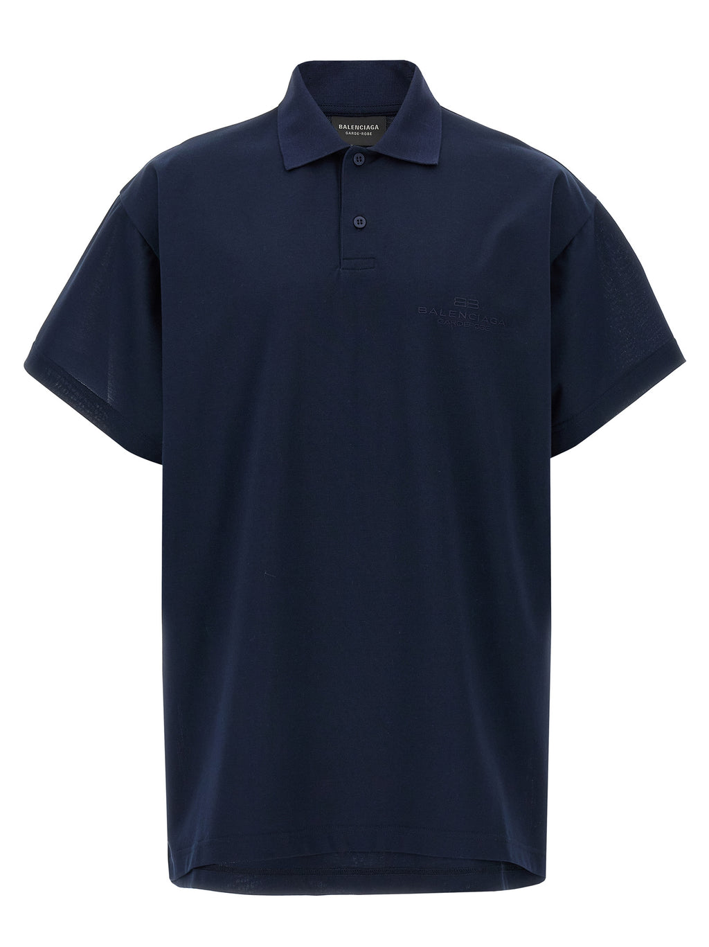 Chemise polo en coton bleu de la marque Balenciaga, avec col classique et logo discret sur la poitrine.
