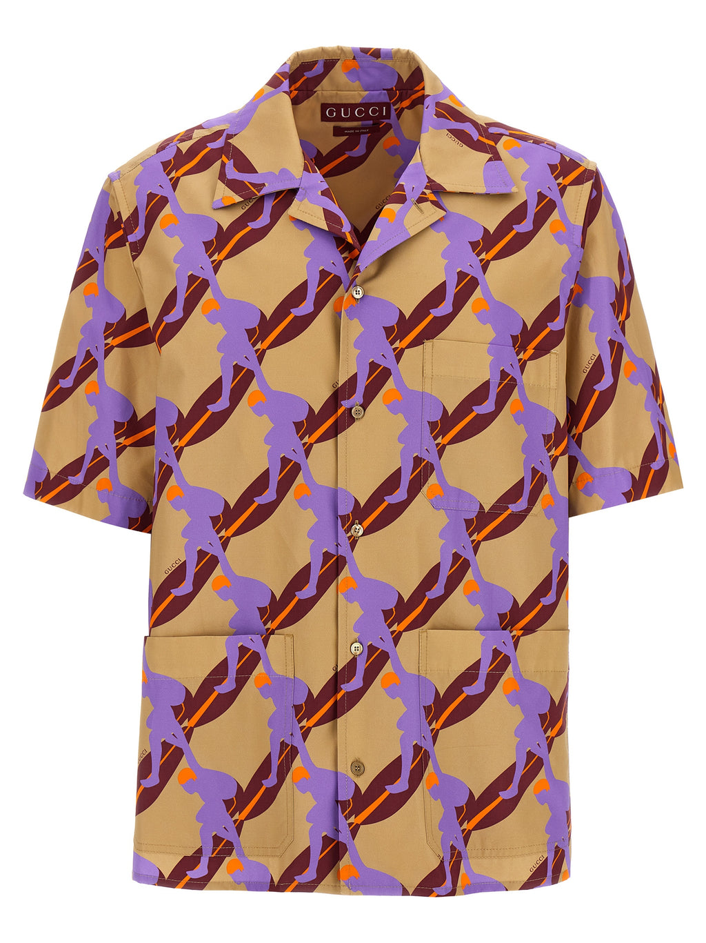 Chemisier en coton multicolore Gucci, blouse élégante avec motifs colorés, manches longues et col classique.