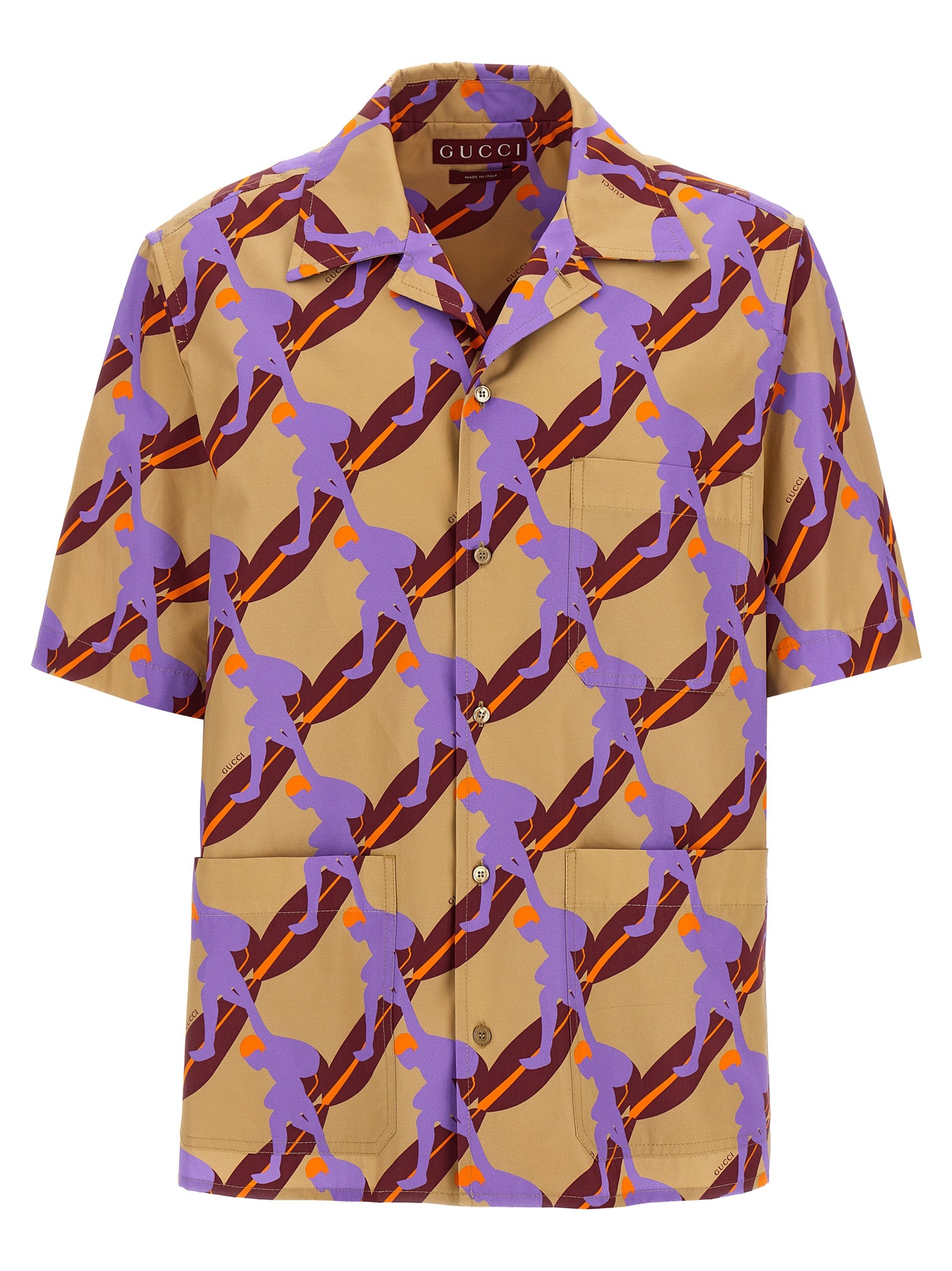 Chemisier en coton multicolore Gucci, blouse élégante avec motifs colorés, manches longues et col classique.