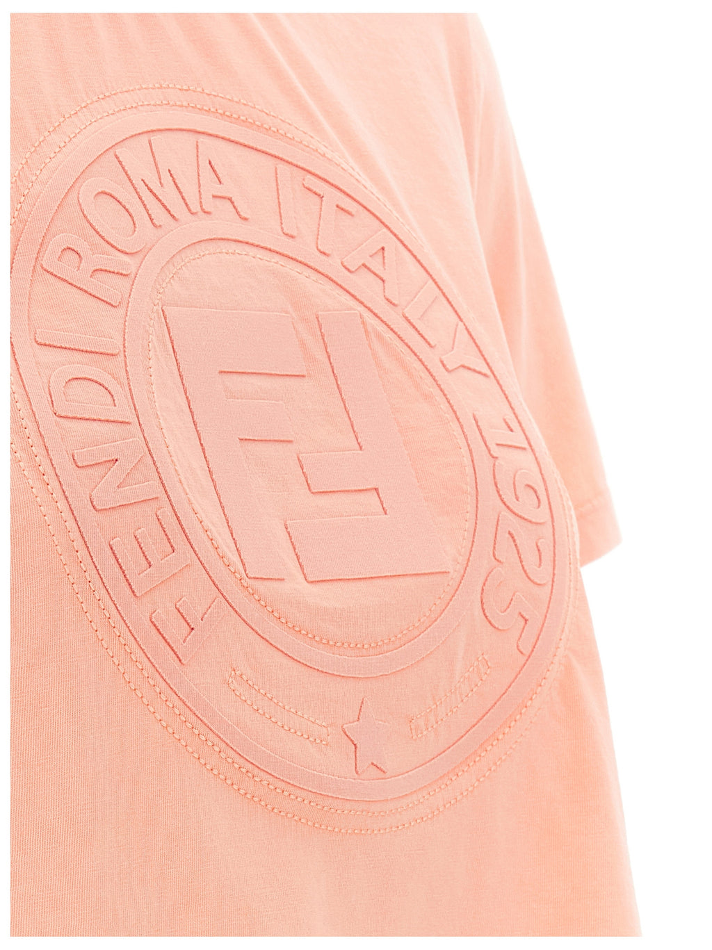 T-shirt en coton multicolore Fendi avec logo, manches courtes et design moderne visible sur l'image.