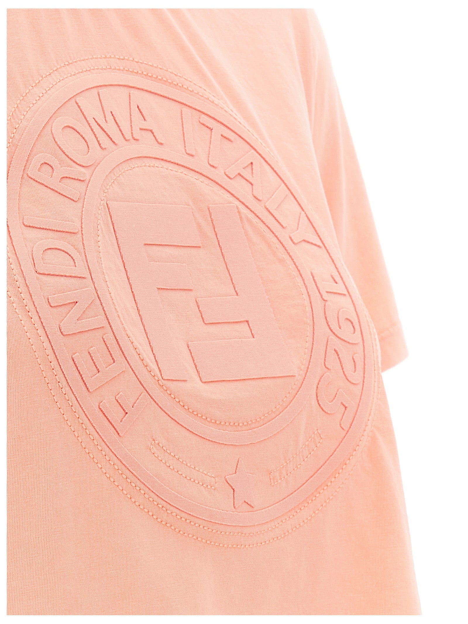 T-shirt en coton multicolore Fendi avec logo, manches courtes et design moderne visible sur l'image.