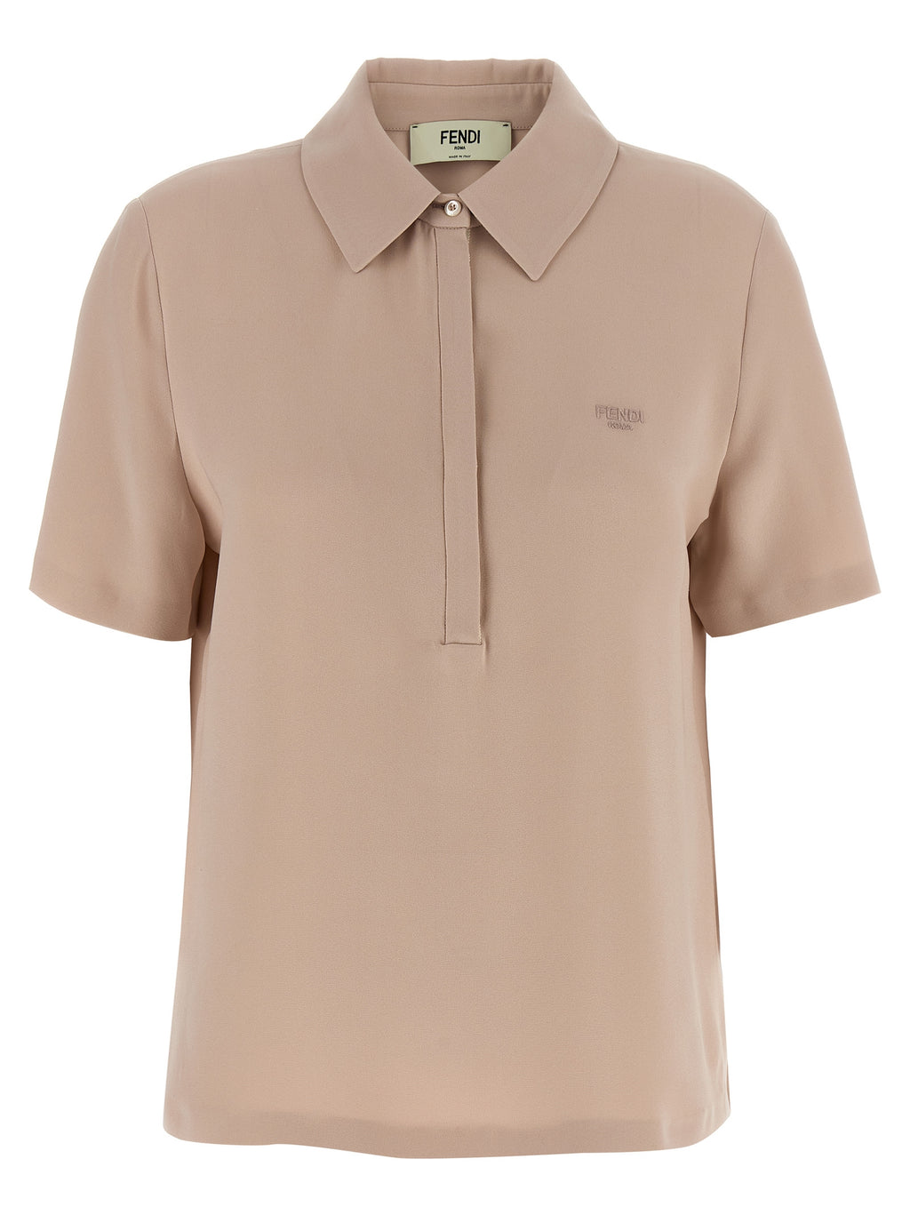 Chemise polo en soie multicolore Fendi avec logo, détails élégants et tissu luxueux visible sur cette image.
