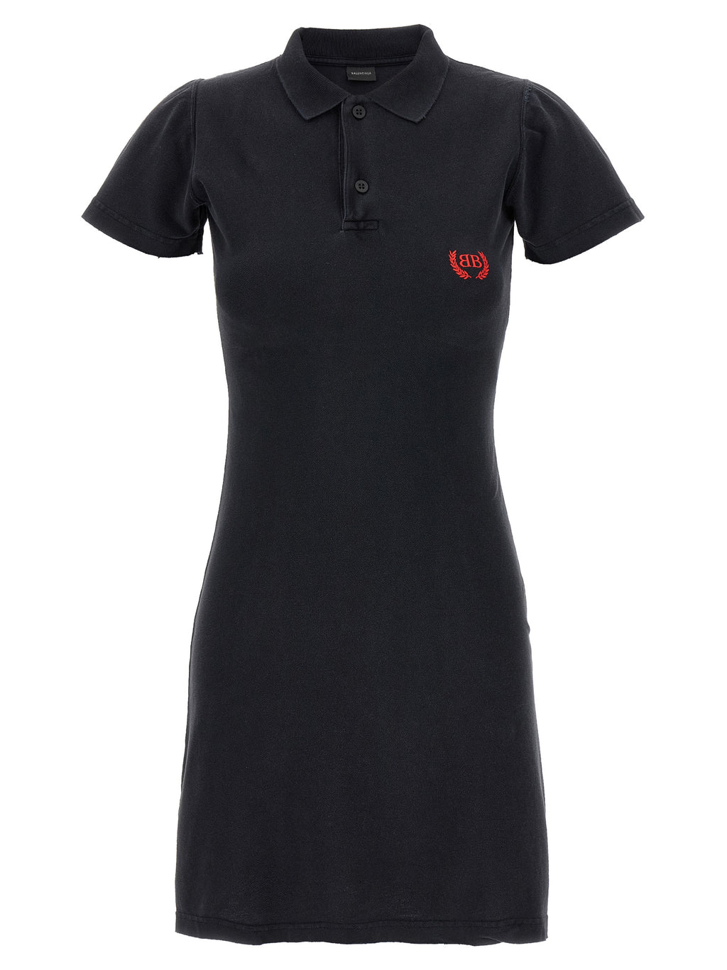 Robe courte noire en coton de Balenciaga, silhouette élégante et moderne, tissu doux et confortable visible en image.
