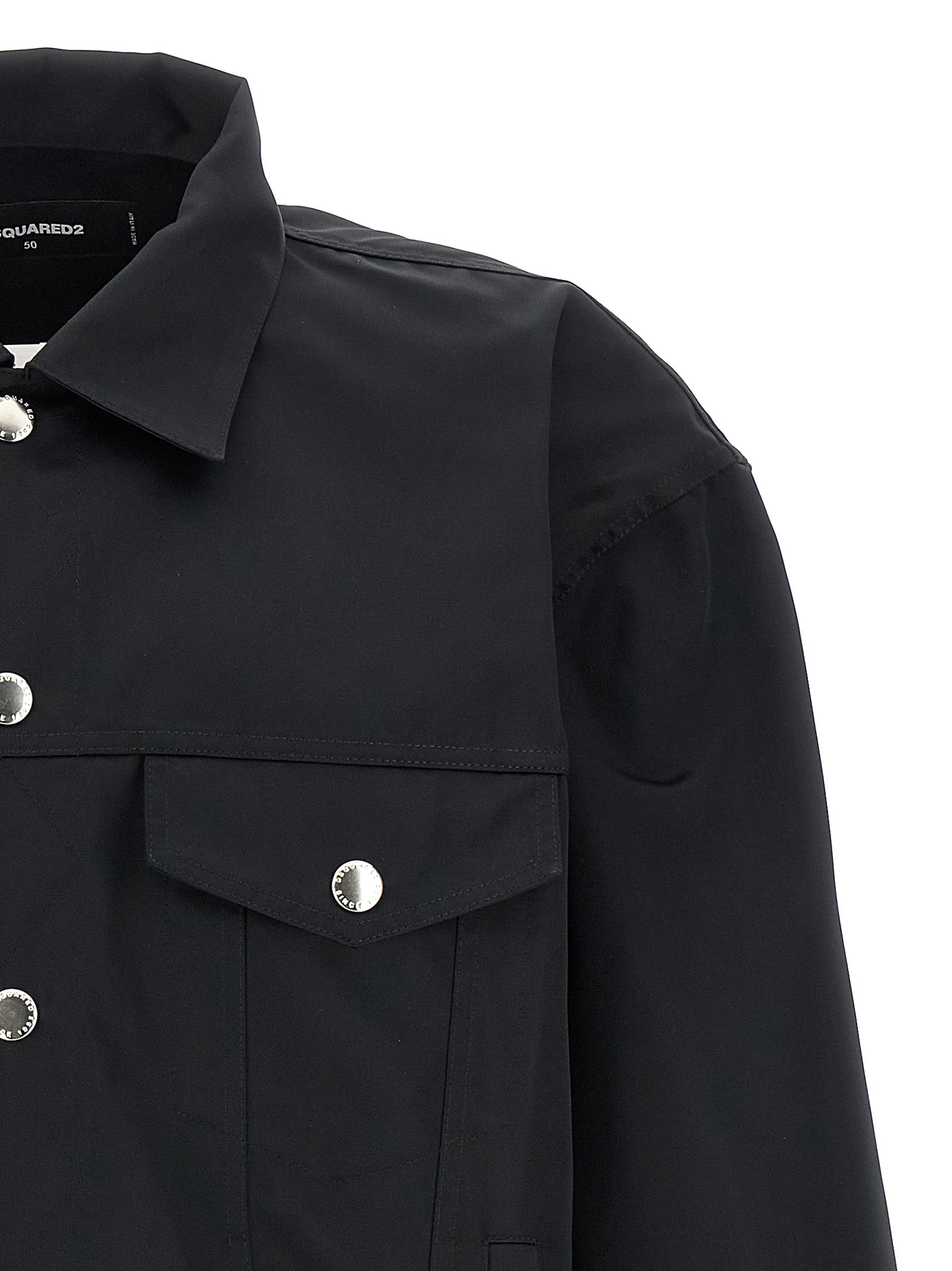 Veste longue en polyester noire de la marque Dsquared², design élégant et moderne pour hommes.