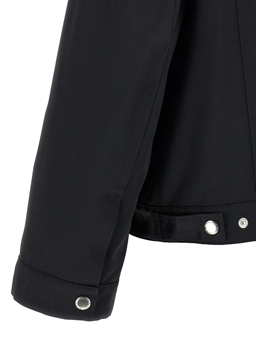 Veste longue en polyester noire de la marque Dsquared², coupe élégante et moderne, visible dans l'image.