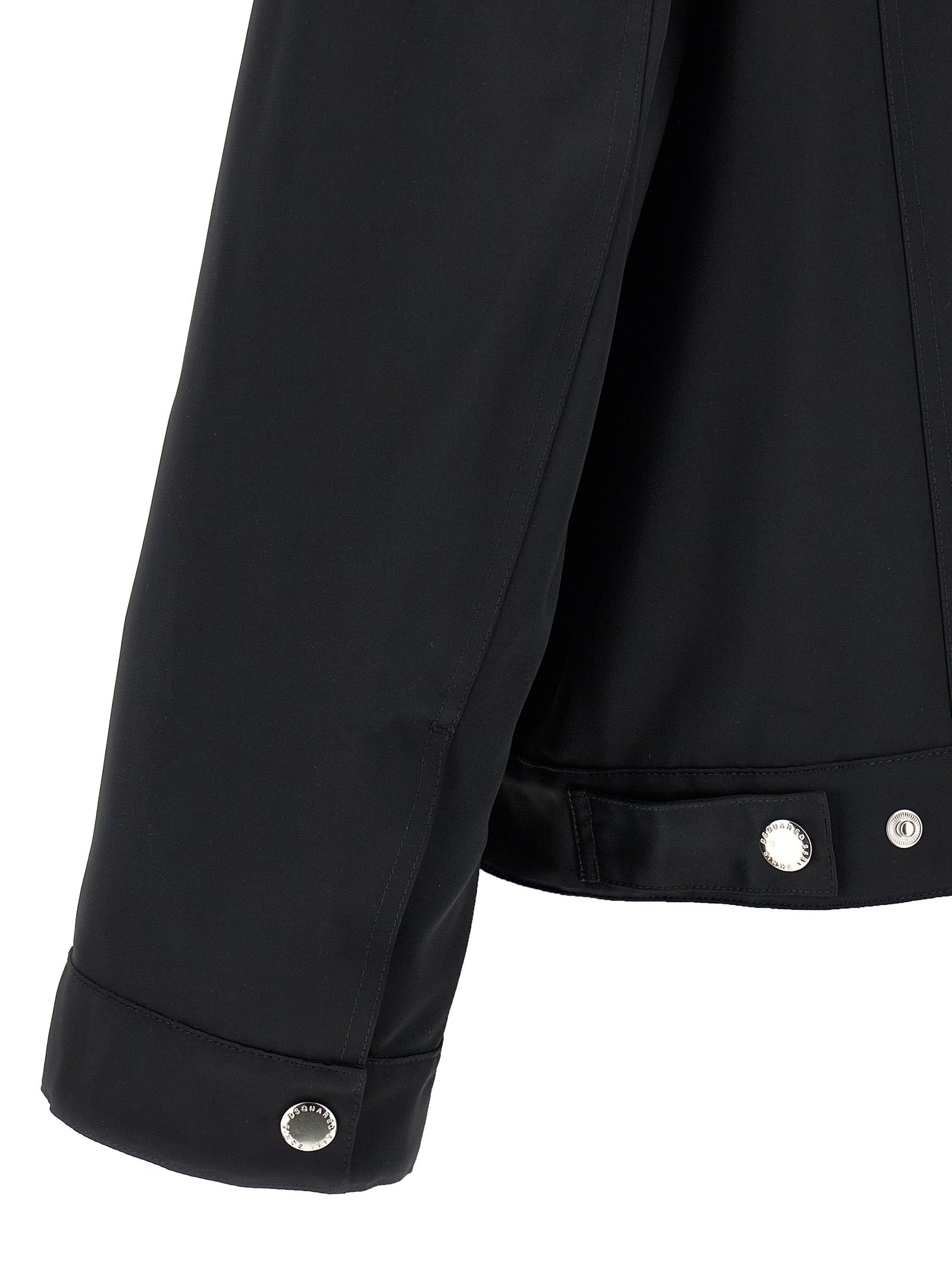 Veste longue en polyester noire de la marque Dsquared², coupe élégante et moderne, visible dans l'image.