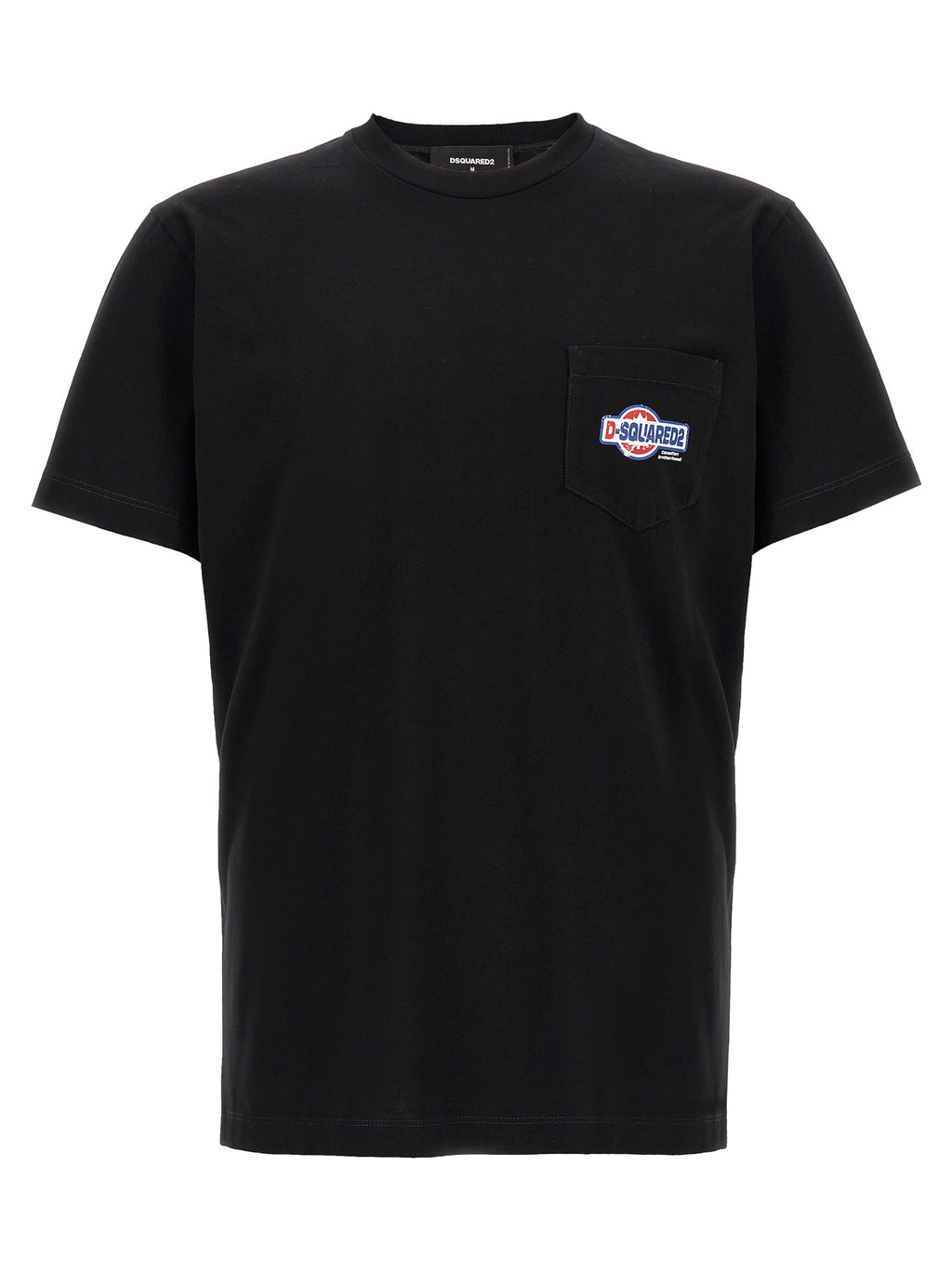 T-shirt en coton noir de la marque Dsquared², coupe classique, visible sur un mannequin avec col rond et manches courtes.