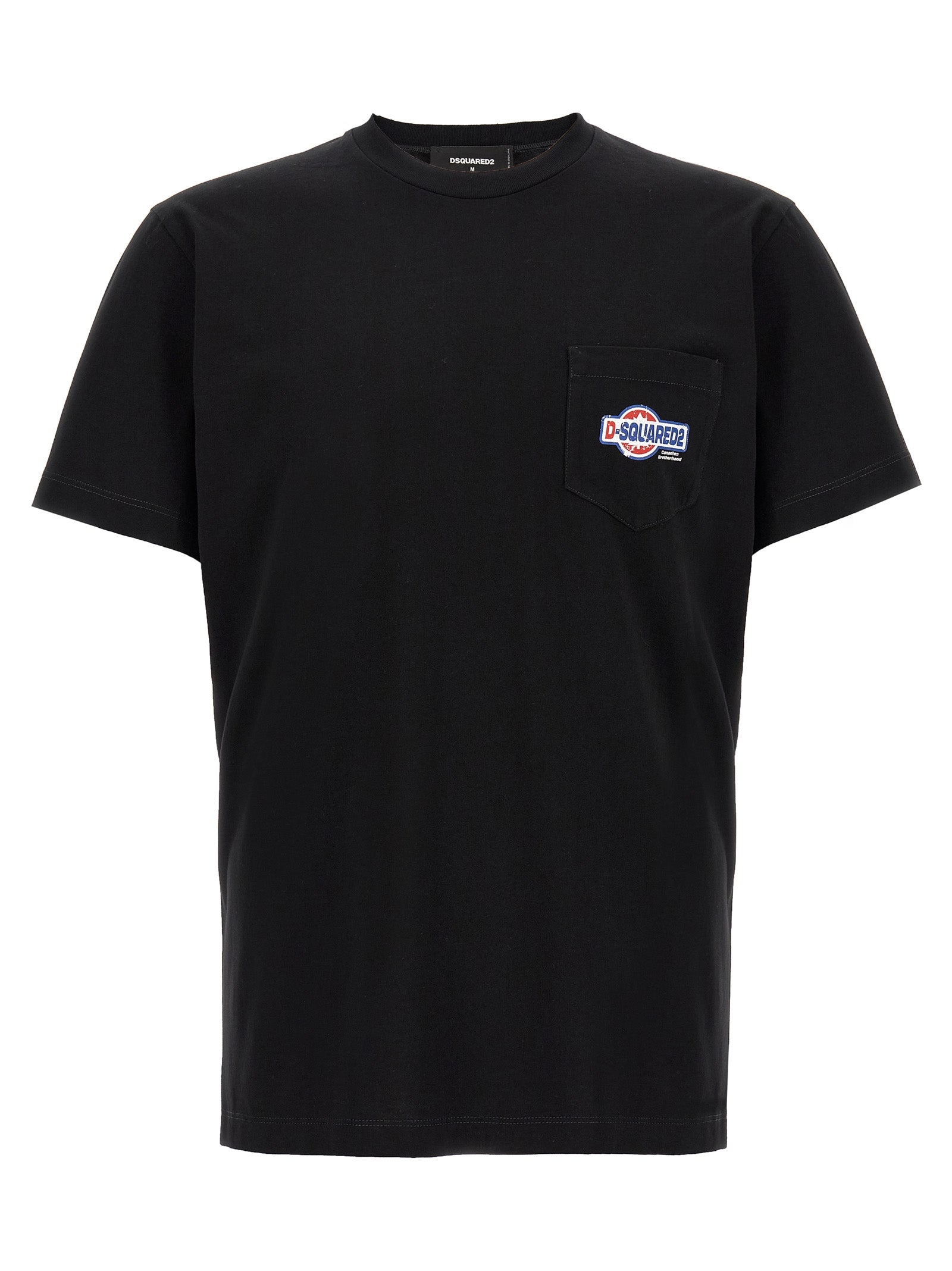 T-shirt en coton noir de la marque Dsquared², coupe classique, visible sur un mannequin avec col rond et manches courtes.