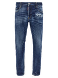 Jeans skinny en coton bleu Dsquared², coupe ajustée, visible en détail sur le jean dans l'image.