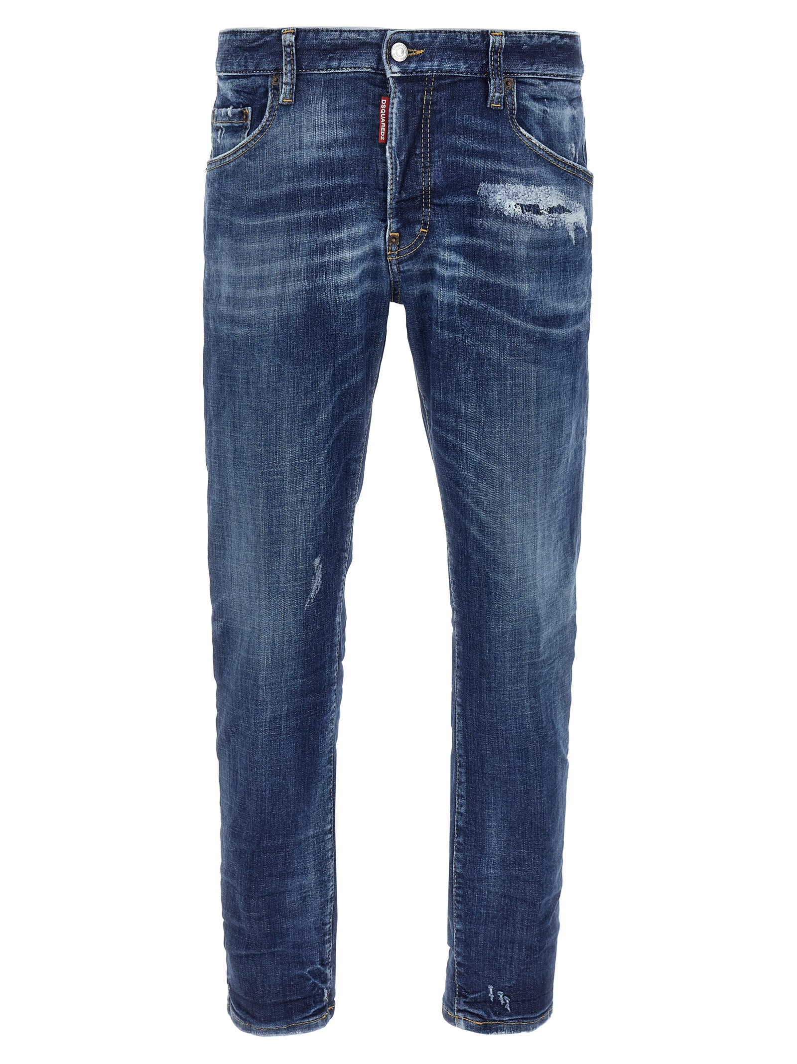 Jeans skinny en coton bleu Dsquared², coupe ajustée, visible en détail sur le jean dans l'image.