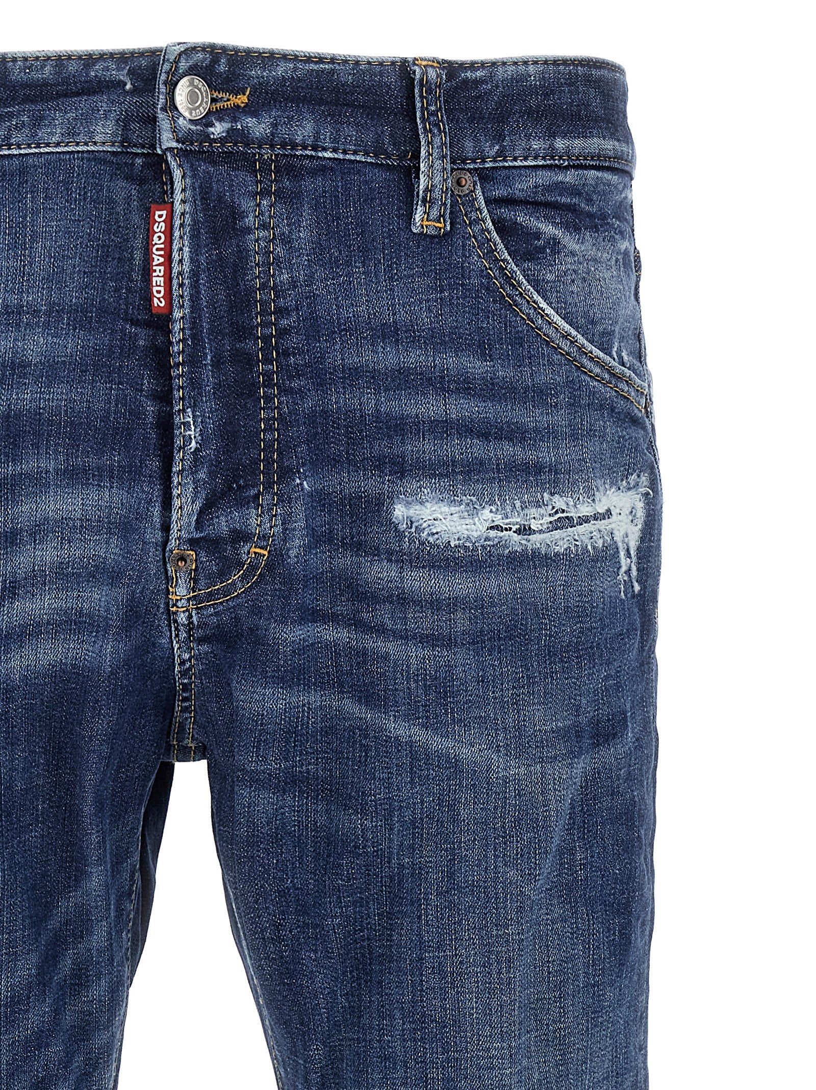 Jeans slim en coton bleu Dsquared², coupe ajustée, visible en détail sur l'image.