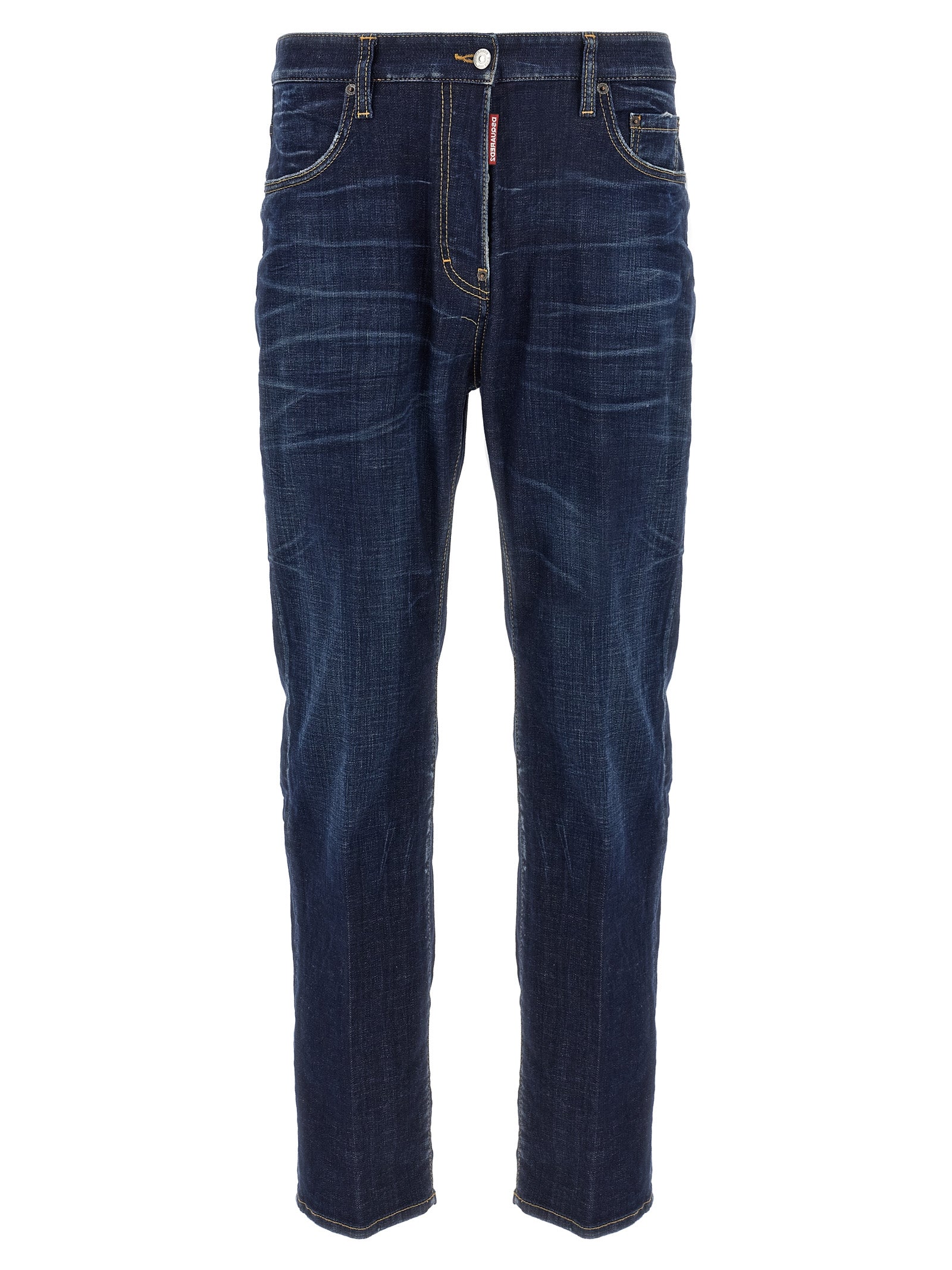Jeans droits en coton bleu de Dsquared², mode décontractée, visibles avec poches avant et fermeture éclair.