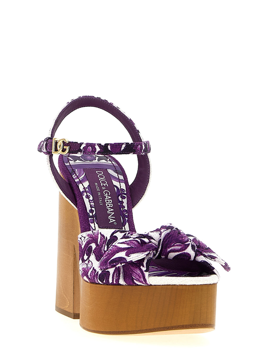 Sandales à talons stilettos en coton violet de Dolce & Gabbana, avec design élégant et sophistiqué.