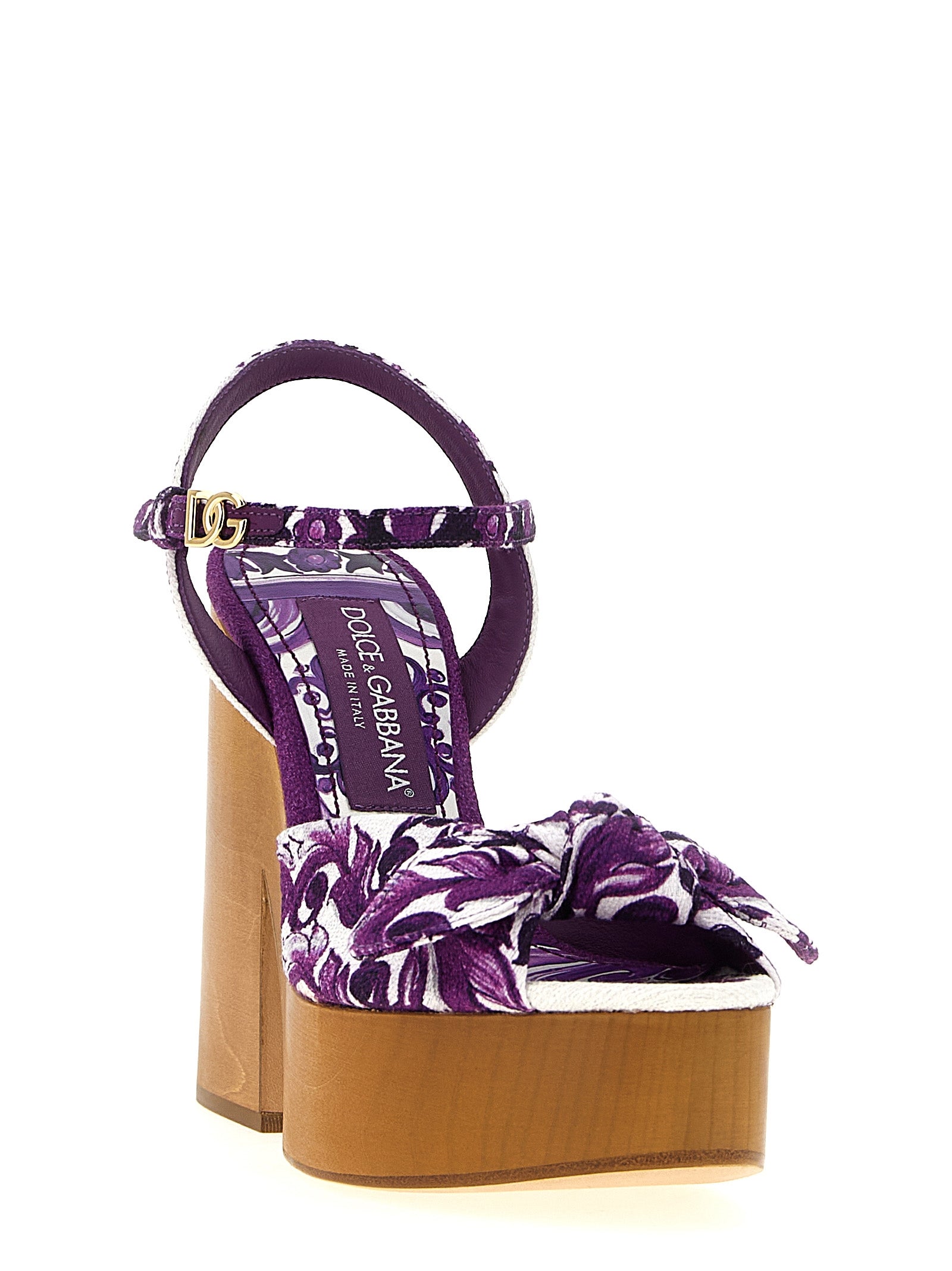 Sandales à talons stilettos en coton violet de Dolce & Gabbana, avec design élégant et sophistiqué.