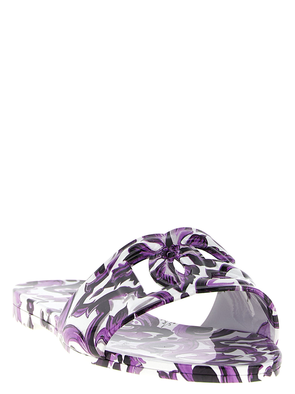 Sandales en plastique violettes Dolce & Gabbana avec semelle plateforme et design élégant, visibles sur l'image.