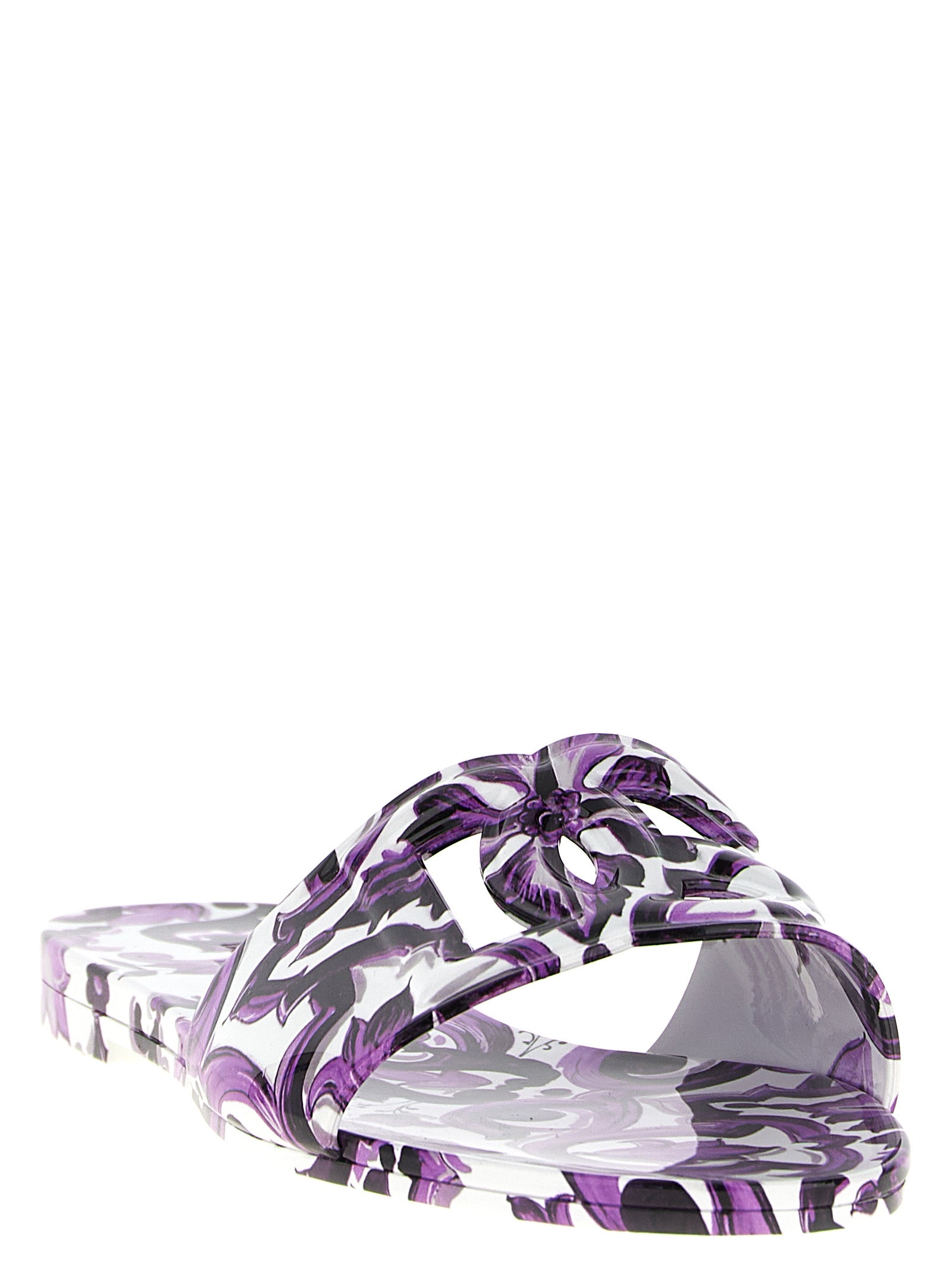 Sandales en plastique violettes Dolce & Gabbana avec semelle plateforme et design élégant, visibles sur l'image.