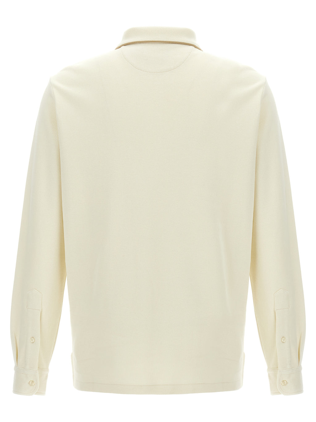Chemise polo beige en coton de Polo Ralph Lauren, vue de face avec col et boutons visibles.