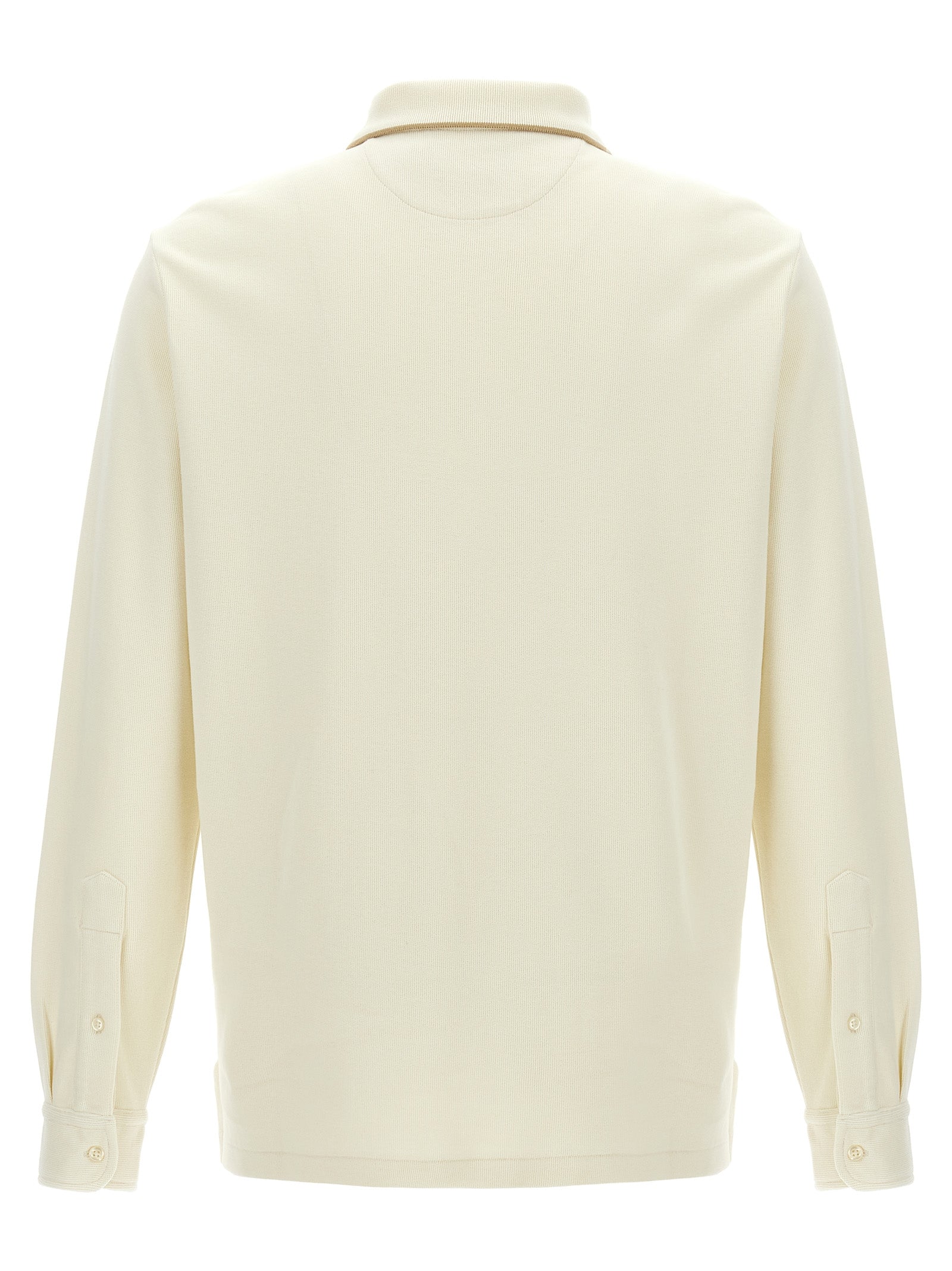Chemise polo beige en coton de Polo Ralph Lauren, vue de face avec col et boutons visibles.