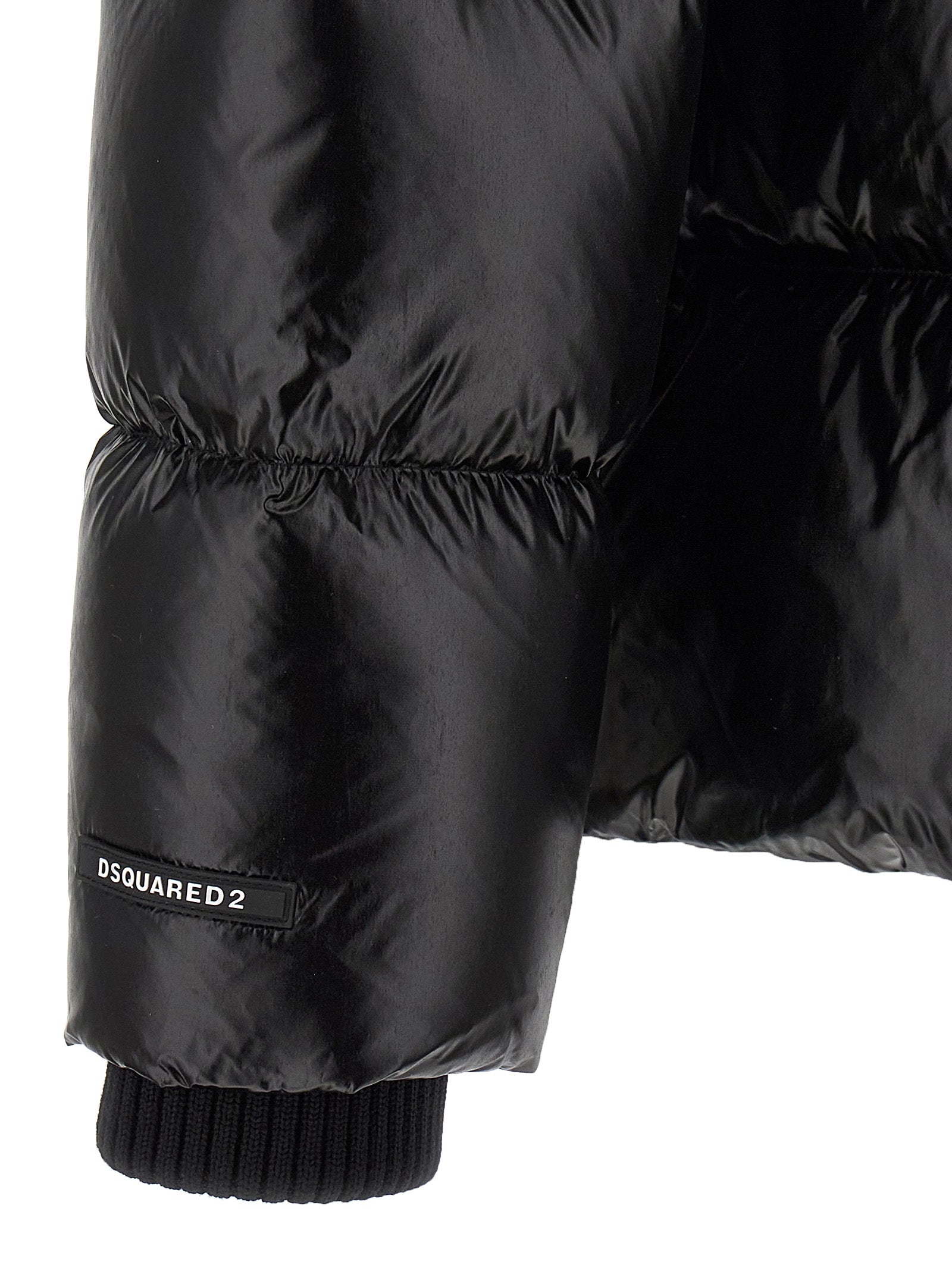 Veste longue en polyamide noire de Dsquared², coupe élégante et moderne avec détails stylés.