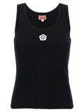 T-shirt sans manches noir Kenzo en viscose, vue de face, avec logo discret sur la poitrine.
