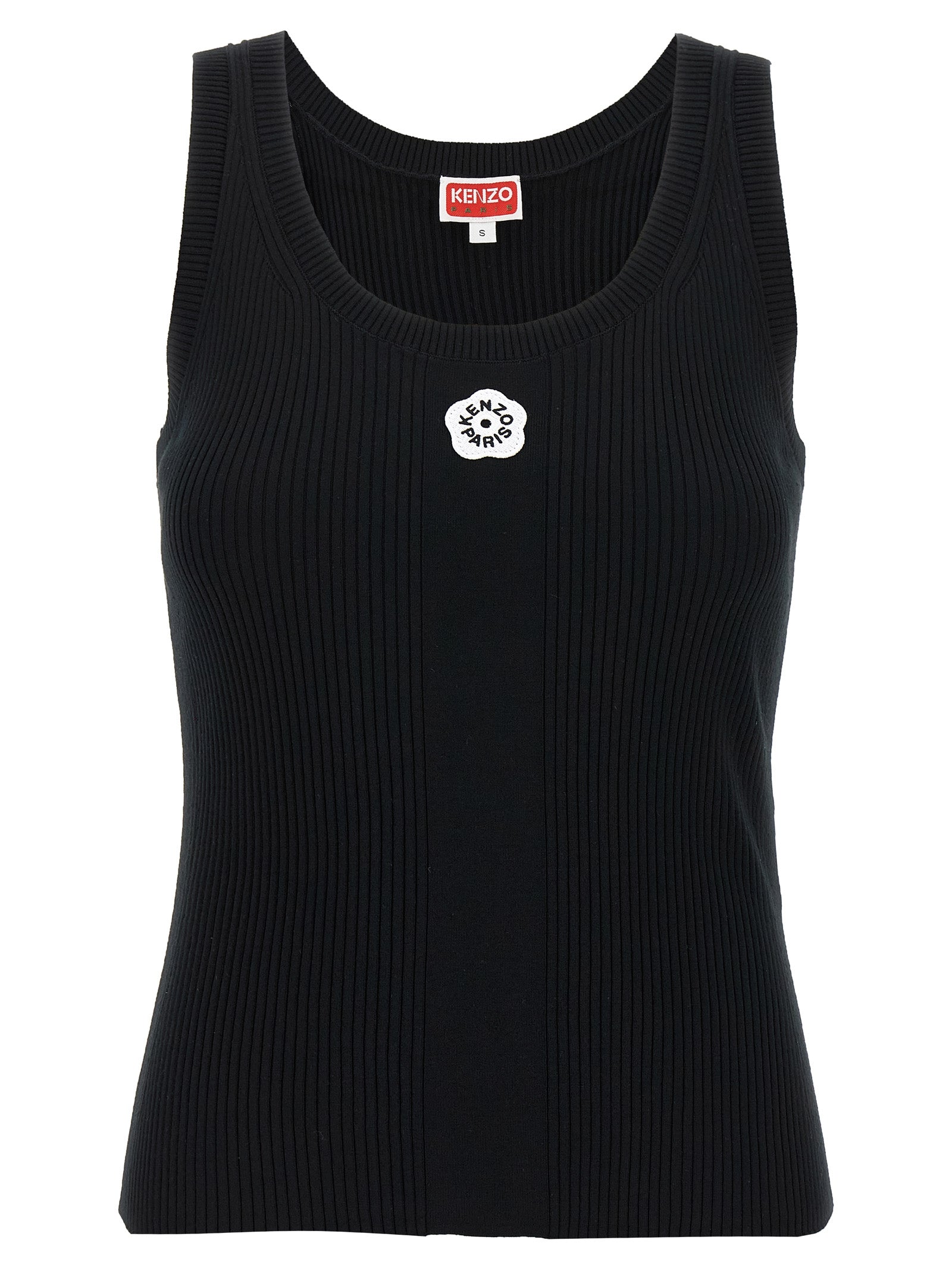 T-shirt sans manches noir Kenzo en viscose, vue de face, avec logo discret sur la poitrine.