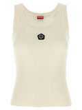 T-shirt blanc sans manches Kenzo en viscose, vue de face, avec logo discret sur la poitrine.