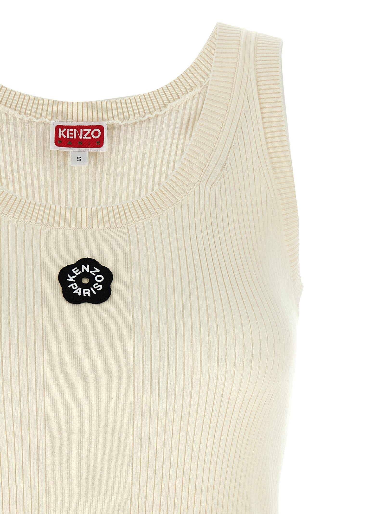 T-shirt blanc sans manches Kenzo en viscose, vue de face avec logo discret, style moderne et élégant.