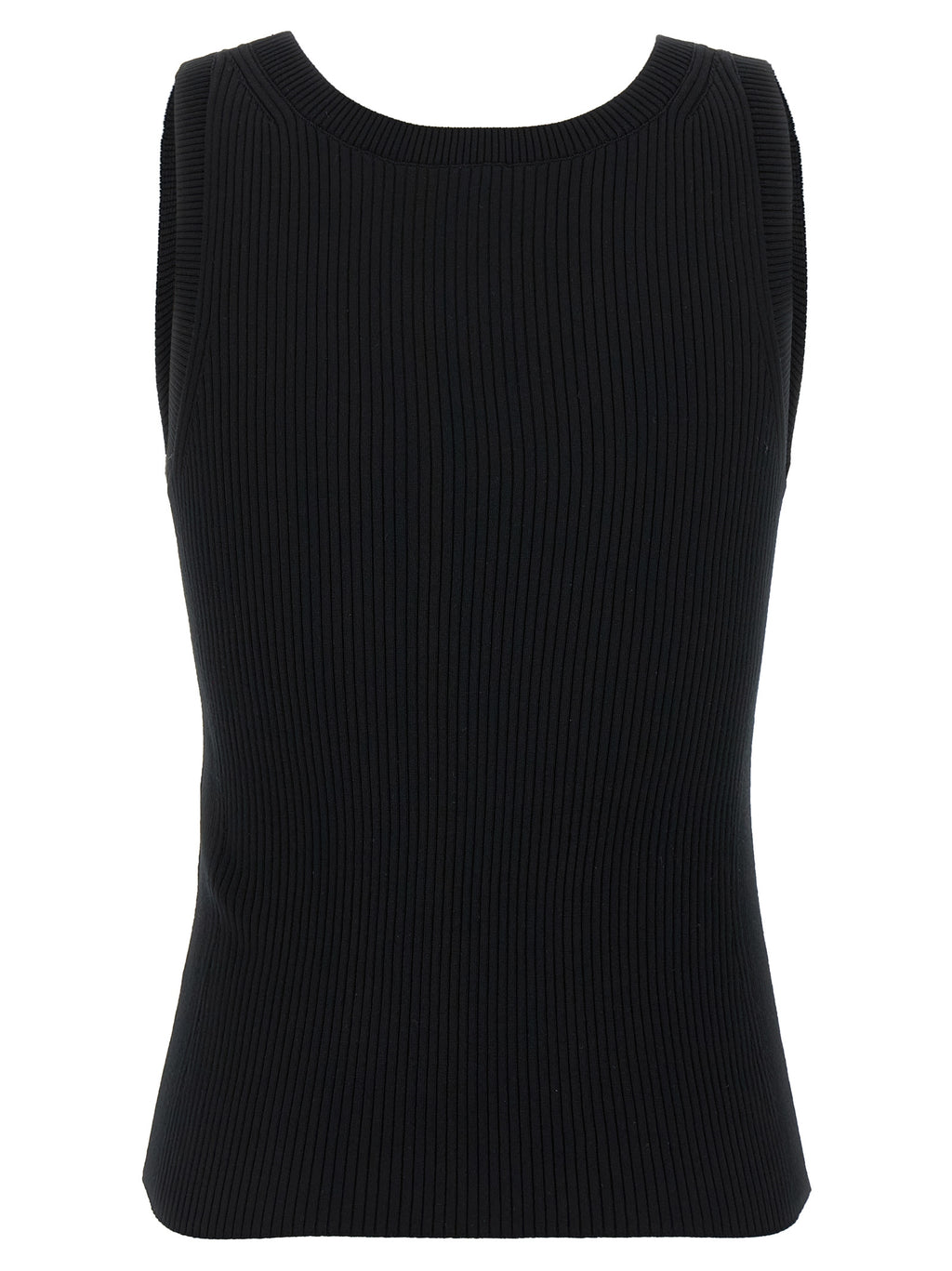 T-shirt sans manches Kenzo en viscose noire, vue en gros plan avec col rond et logo emblématique sur la poitrine.