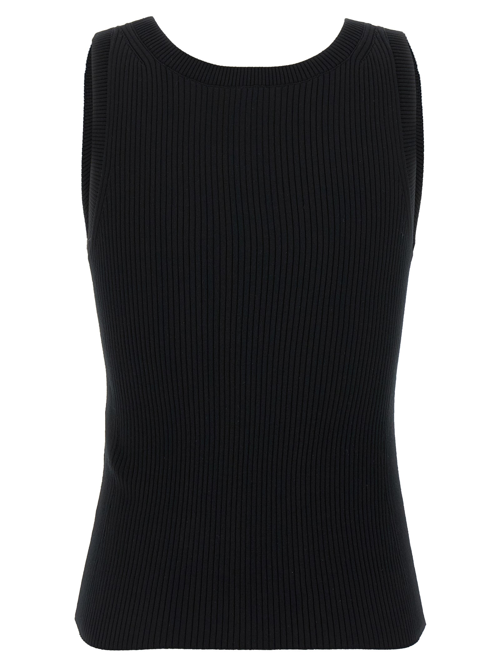 T-shirt sans manches Kenzo en viscose noire, vue en gros plan avec col rond et logo emblématique sur la poitrine.